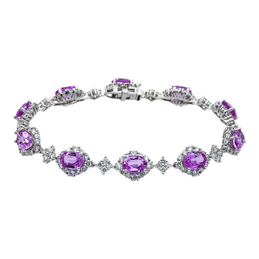 White Gold Oval Cut Amethyst & Round Diamond Bracelet 14.61ct