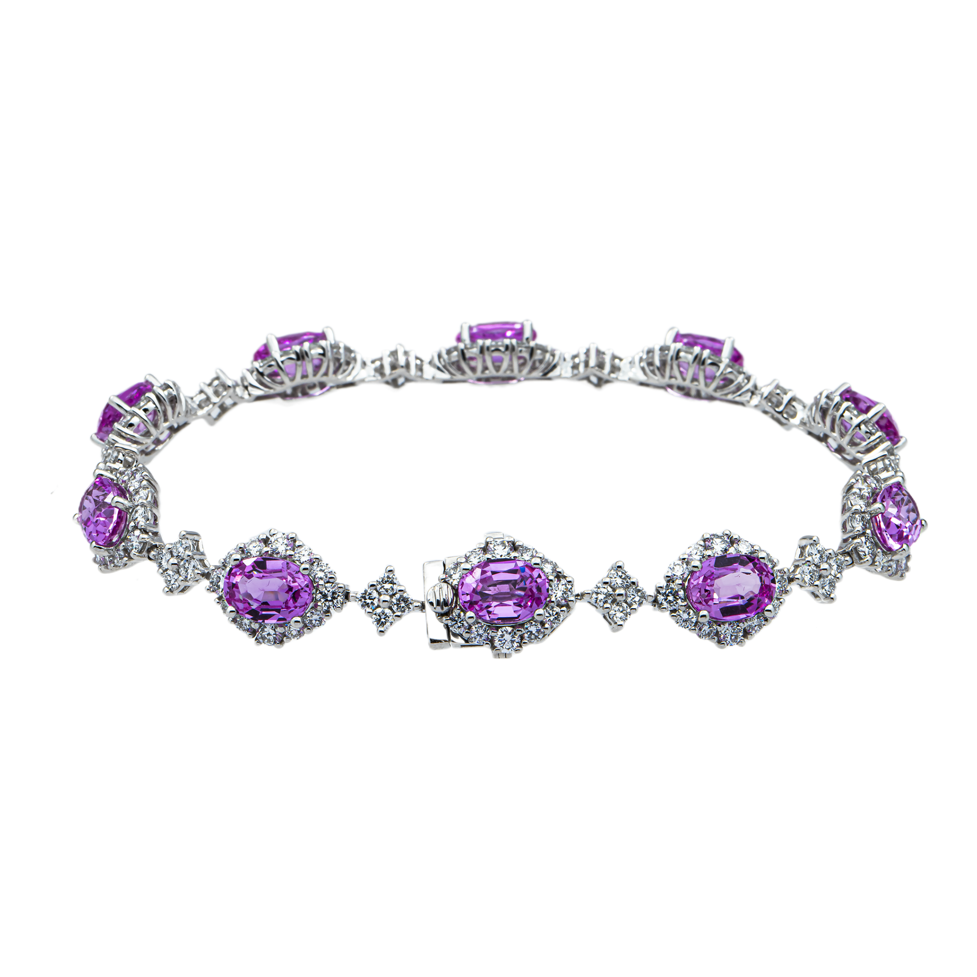 White Gold Oval Cut Amethyst & Round Diamond Bracelet 14.61ct