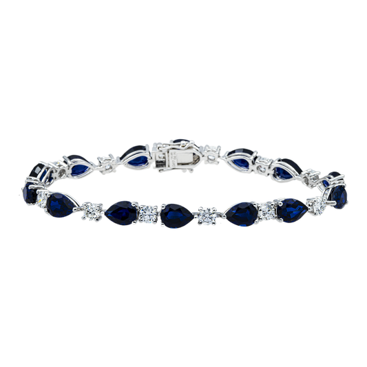 White Gold Oval Cut Sapphire & Round Diamond Bracelet 17.68ct