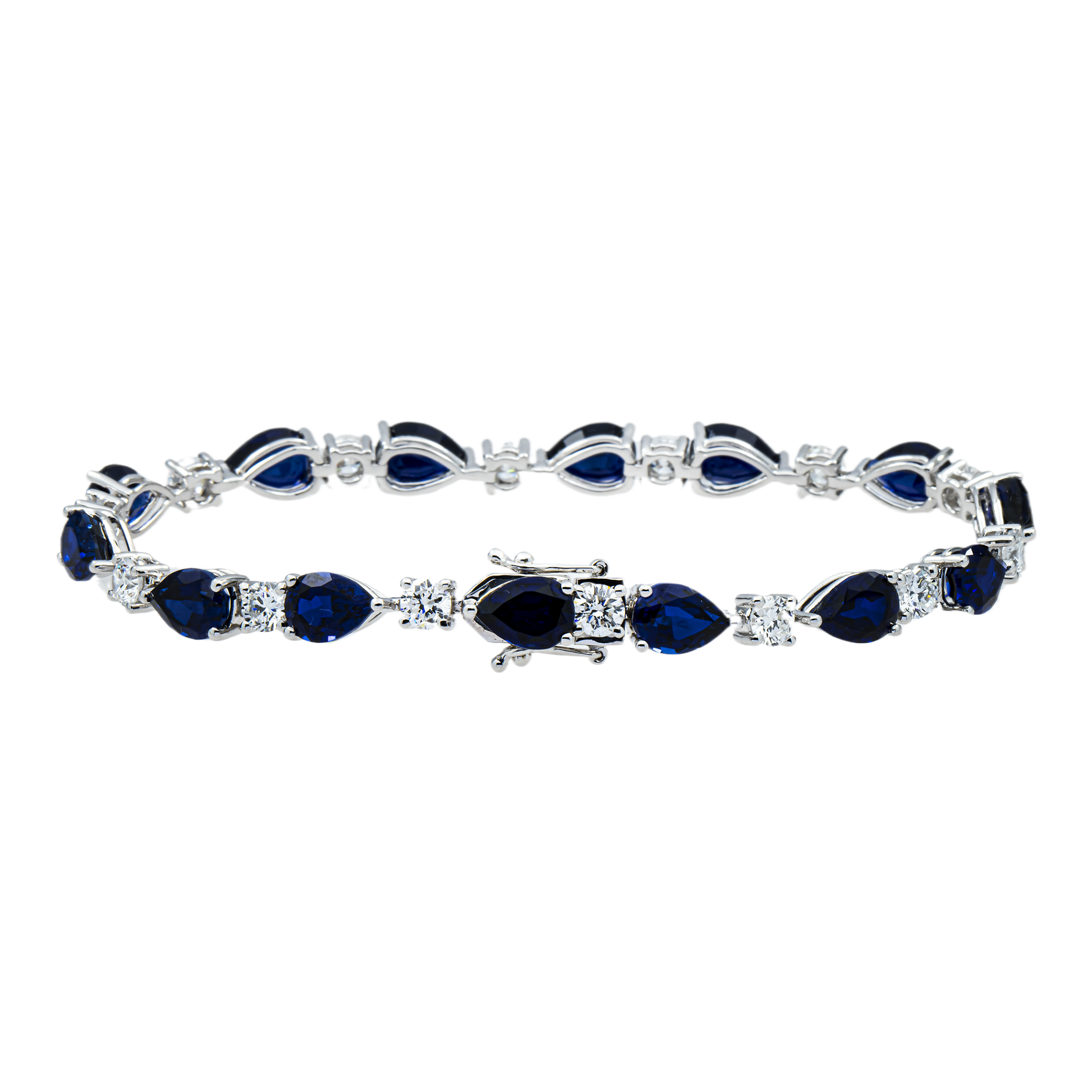 White Gold Oval Cut Sapphire & Round Diamond Bracelet 17.68ct