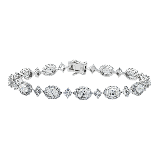 White Gold Oval & Round Diamond Bracelet 7.12ct