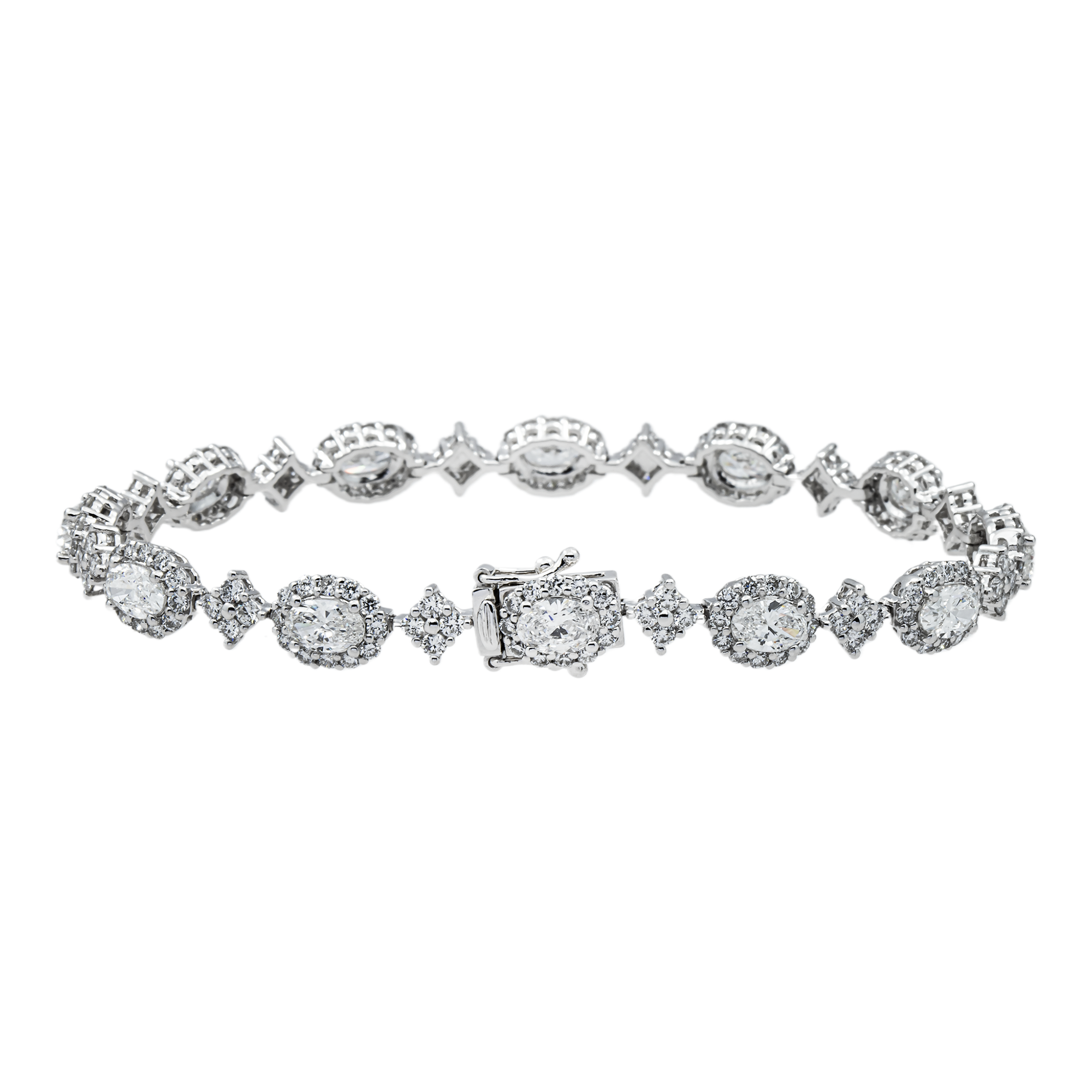 White Gold Oval & Round Diamond Bracelet 7.12ct