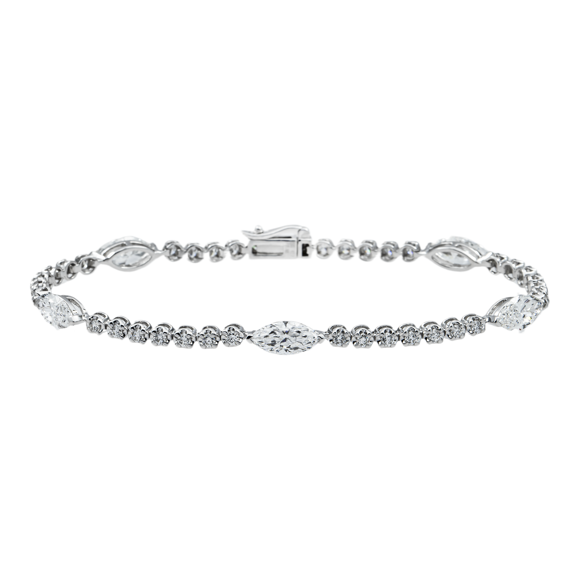 White Gold Marquise & Round Diamond Tennis Bracelet 3.72ct