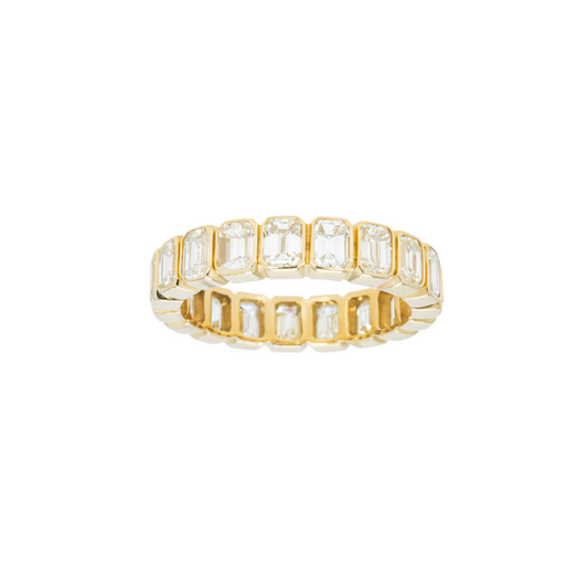 14K Yellow Gold Bezel Set Emerald Diamond Eternity Ring 3.70ct (size 6.75)