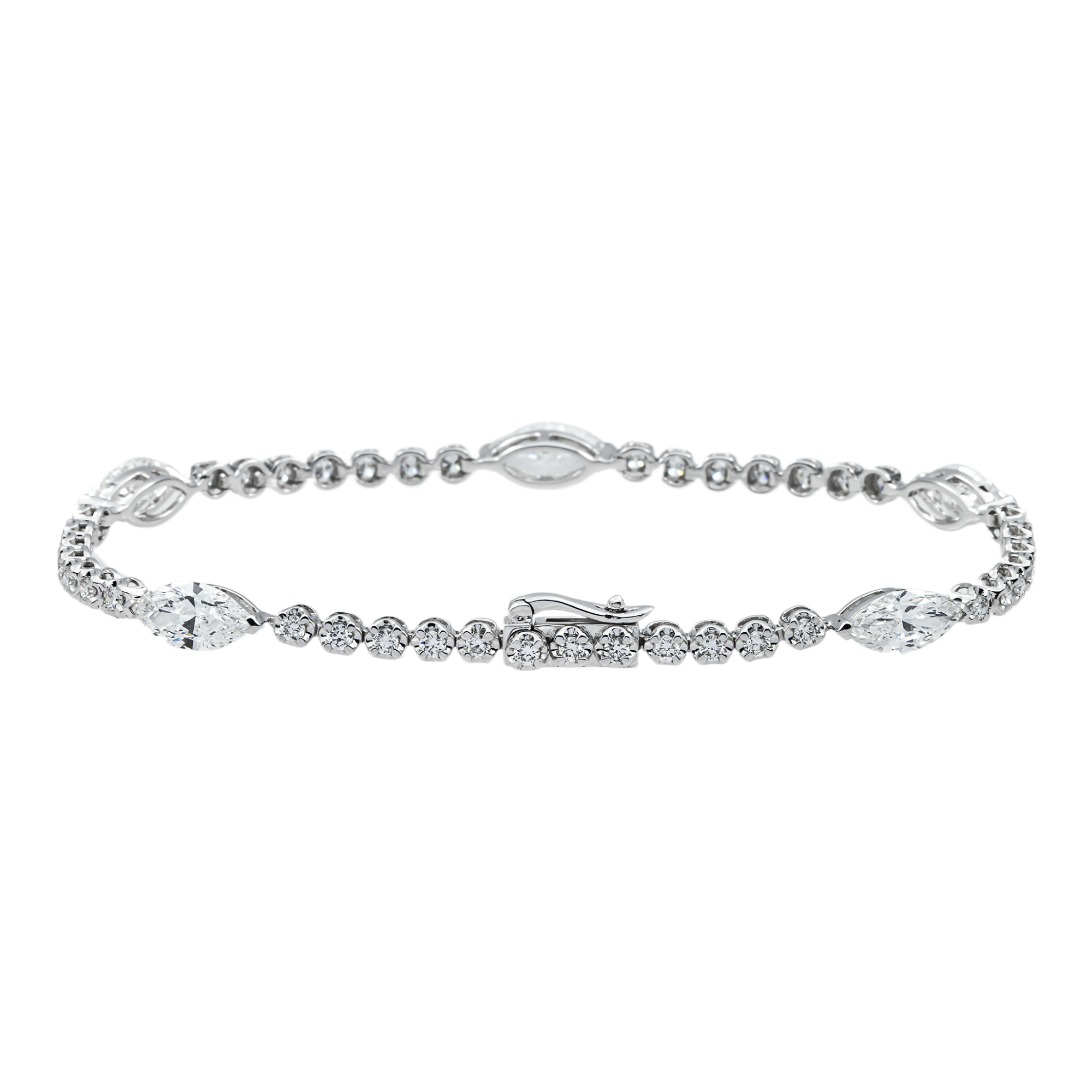 White Gold Marquise & Round Diamond Tennis Bracelet 3.72ct