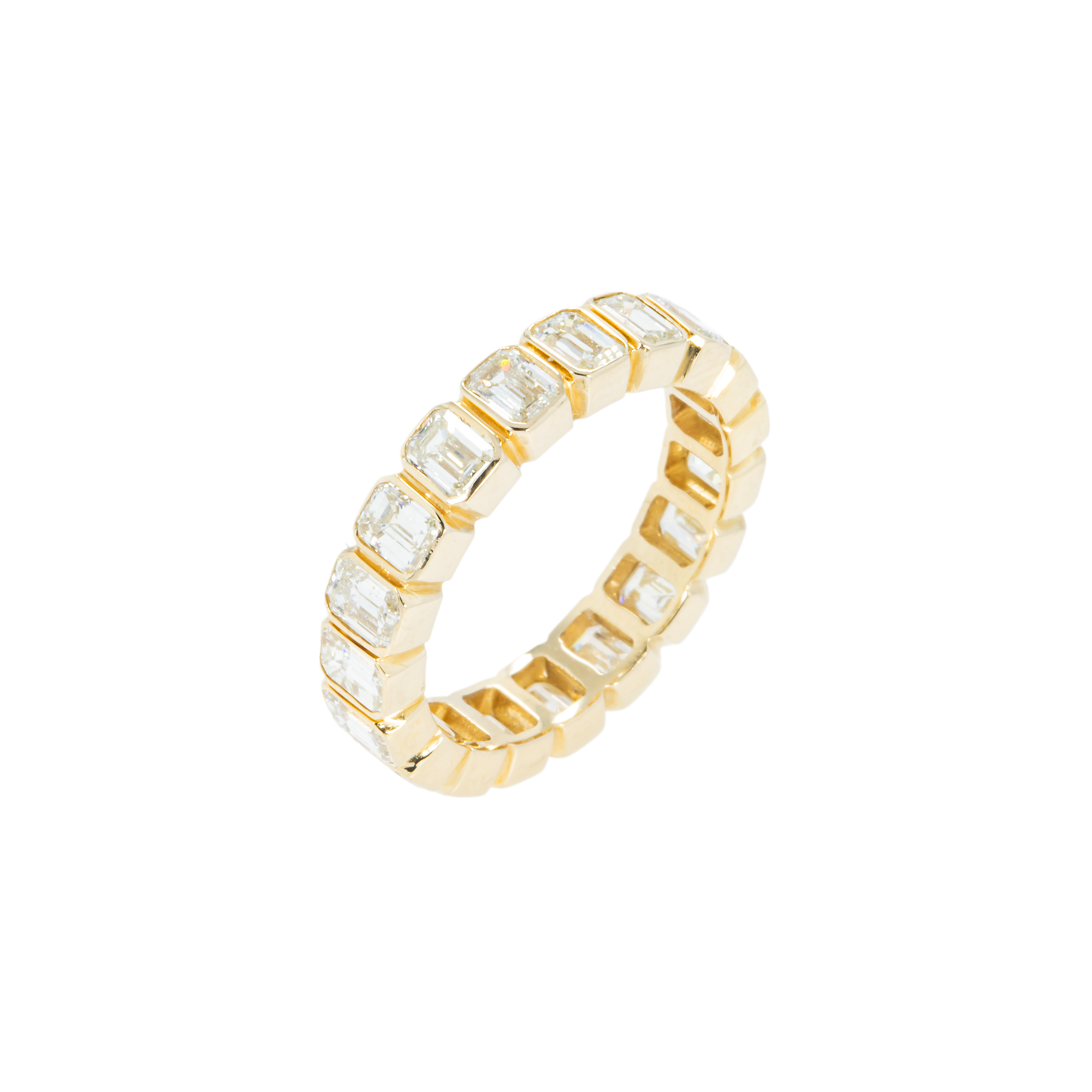 14K Yellow Gold Bezel Set Emerald Diamond Eternity Ring 3.70Ct (Size 6.75) Rings