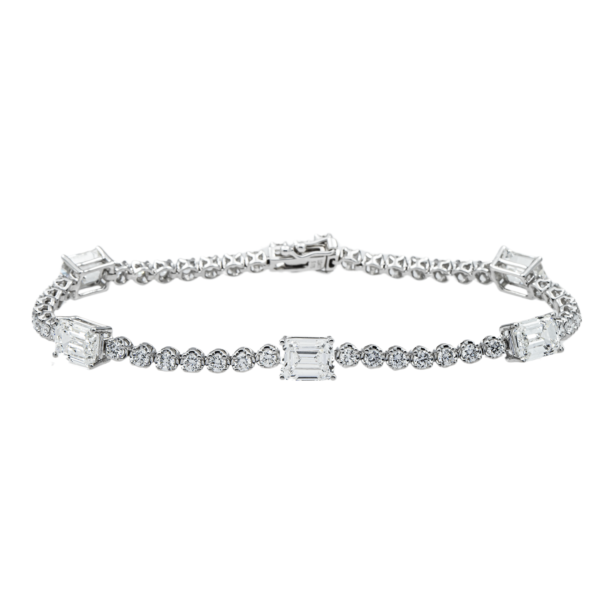 White Gold Emerald & Round Diamond Tennis Bracelet 6.81ct