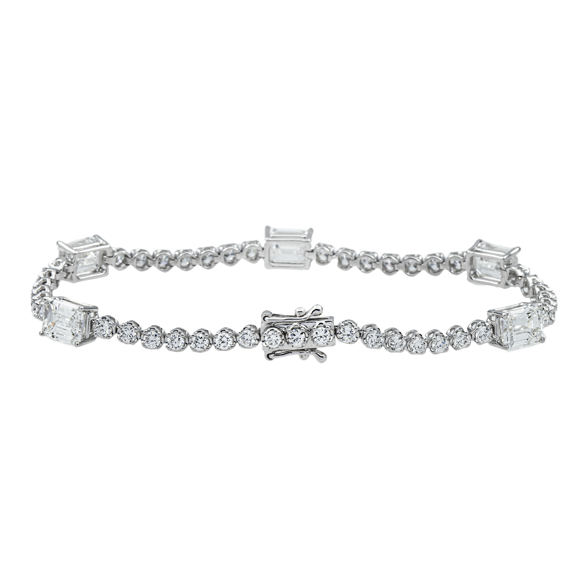 White Gold Emerald & Round Diamond Tennis Bracelet 6.81ct