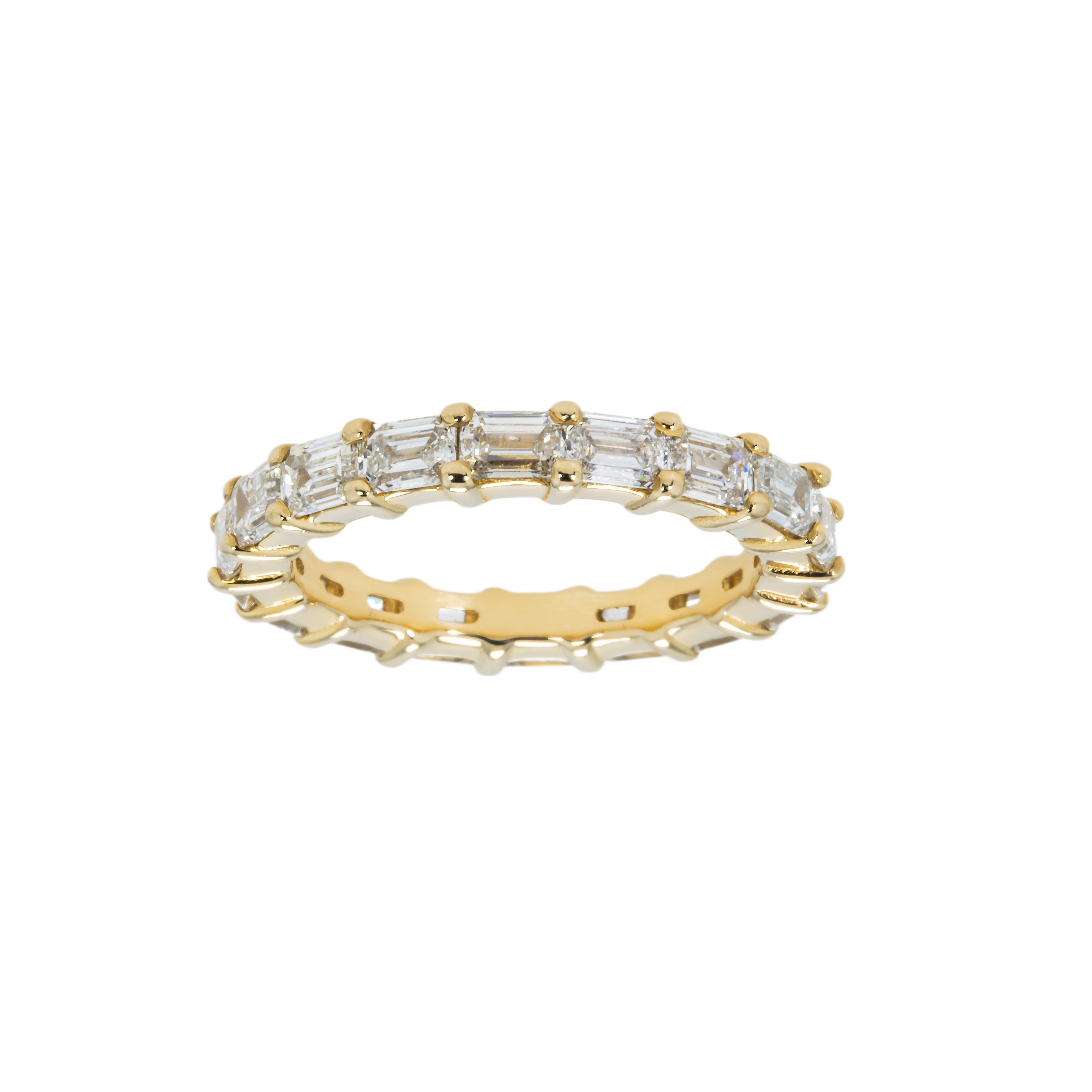 14K Yellow Gold Horizontal Emerald Diamond Eternity Ring 2.88Ct (Size 6.25) Rings