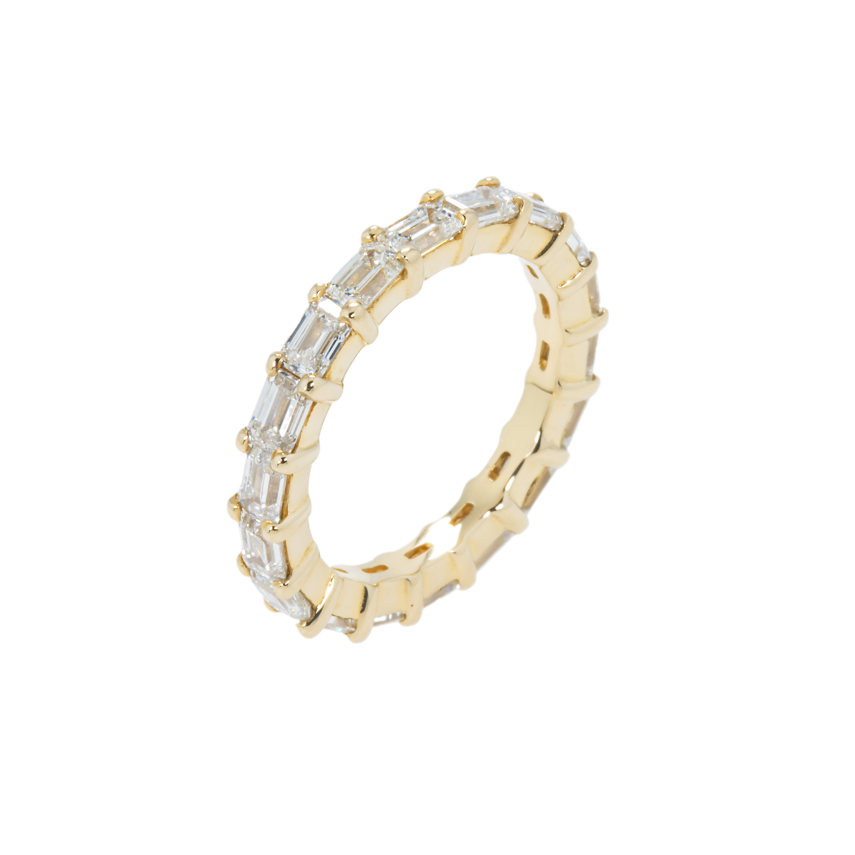 14K Yellow Gold Horizontal Emerald Diamond Eternity Ring 2.88Ct (Size 6.25) Rings