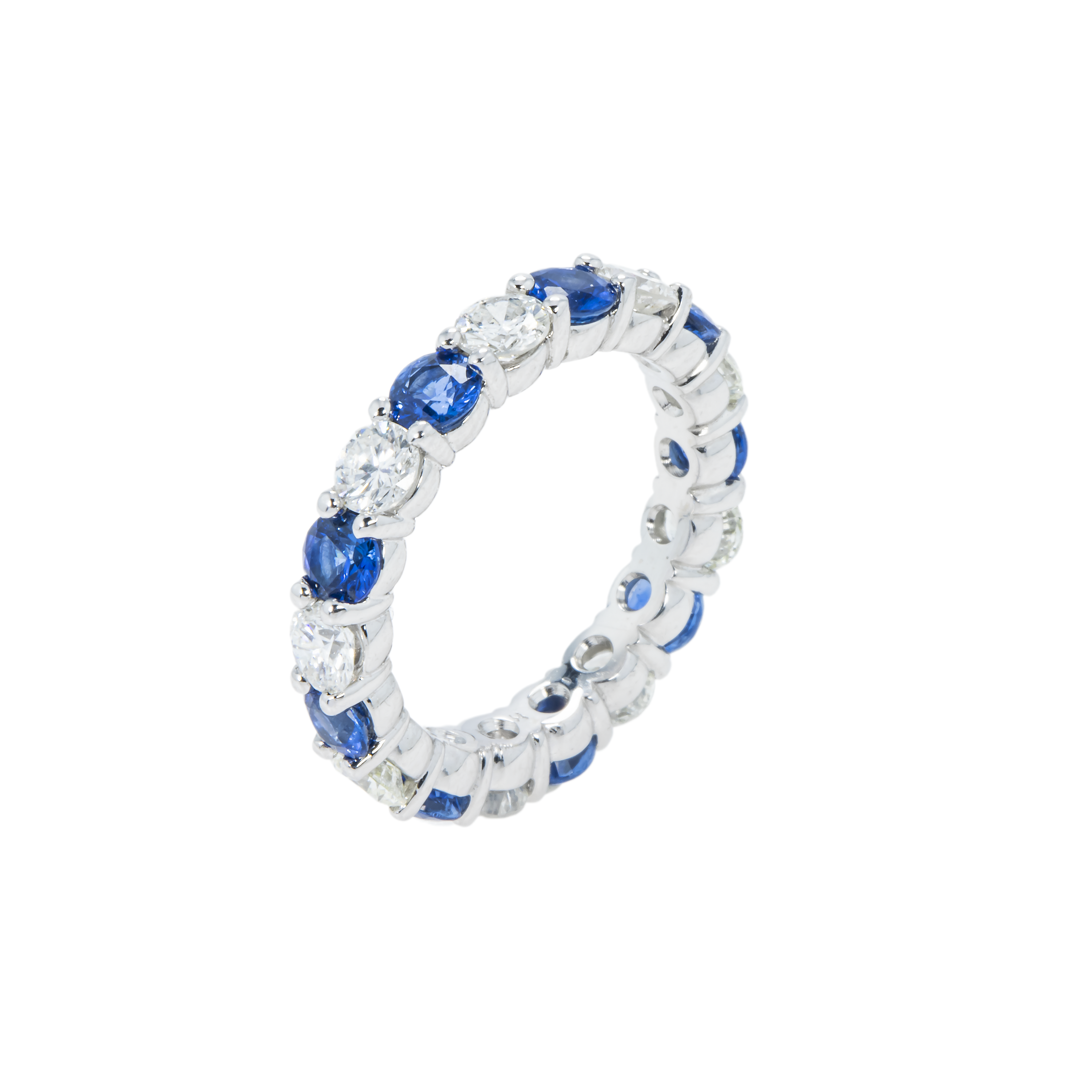 14K White Gold Round Sapphire & Diamond Eternity Ring 3.73Ctw (Size 6-8) Rings