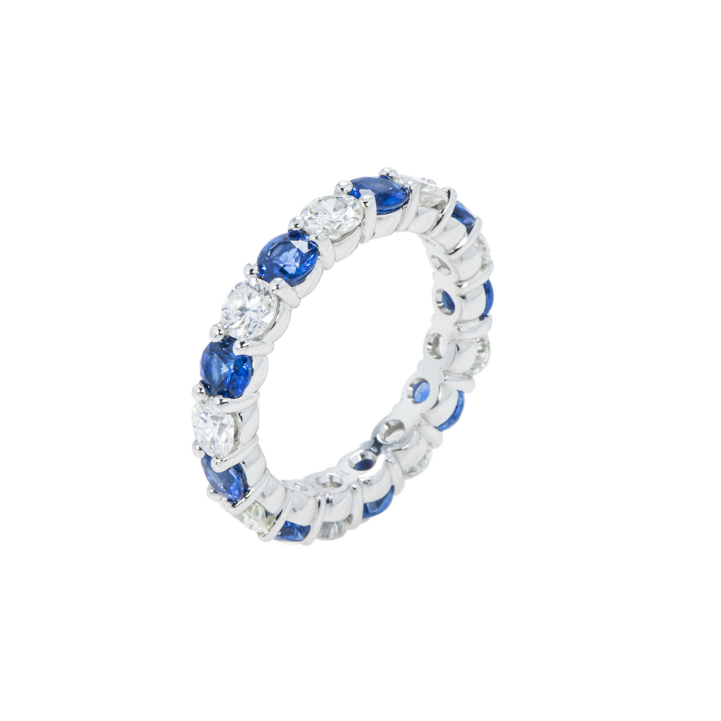 14K White Gold Round Sapphire & Diamond Eternity Ring 3.73ctw (size 6-8)