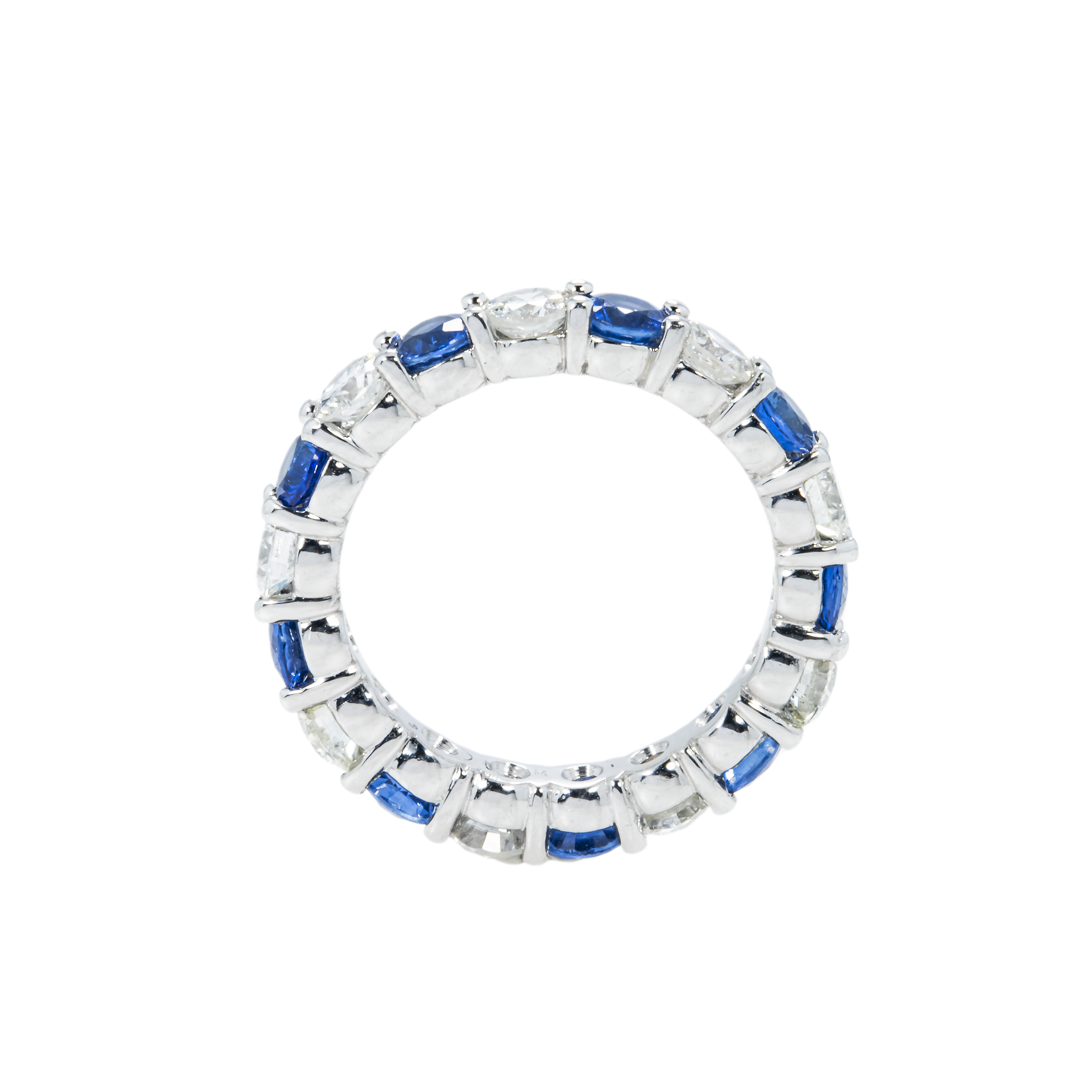 14K White Gold Round Sapphire & Diamond Eternity Ring 3.73Ctw (Size 6-8) Rings
