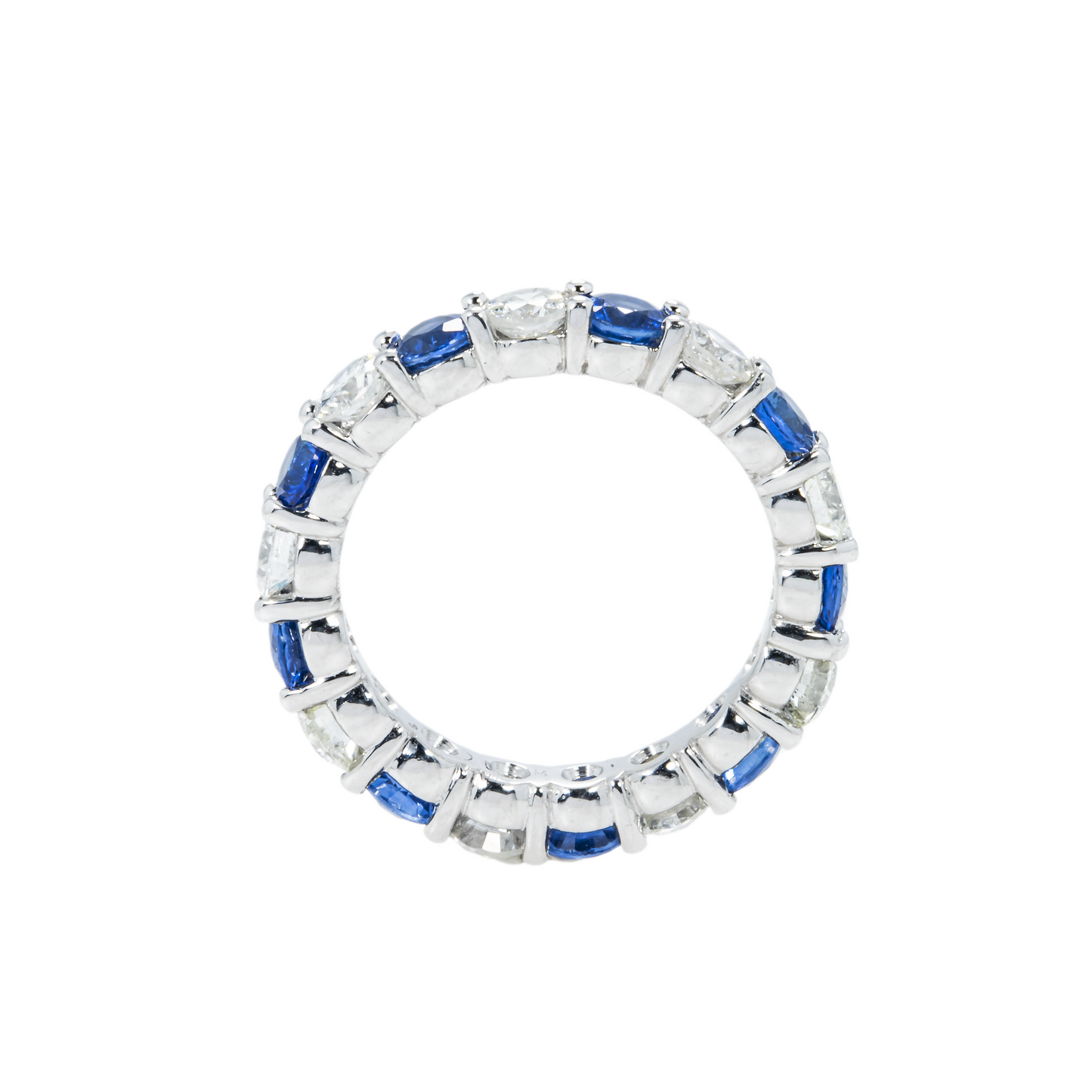 14K White Gold Round Sapphire & Diamond Eternity Ring 3.73ctw (size 6-8)