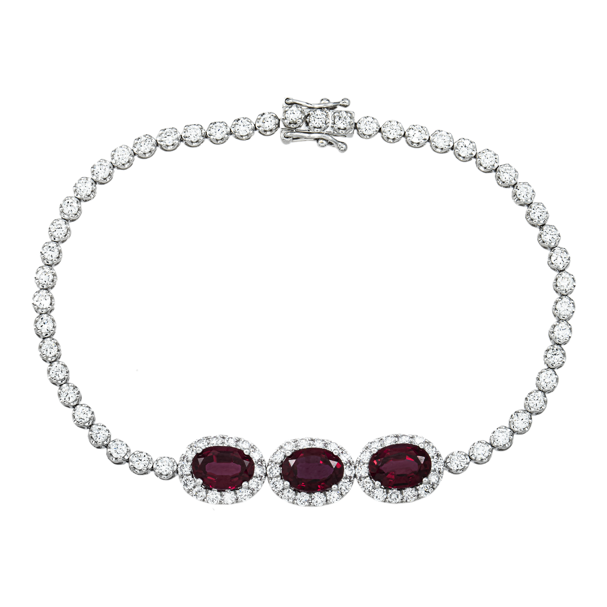 White Gold Oval Cut Ruby & Diamond Bracelet 5.34ctw