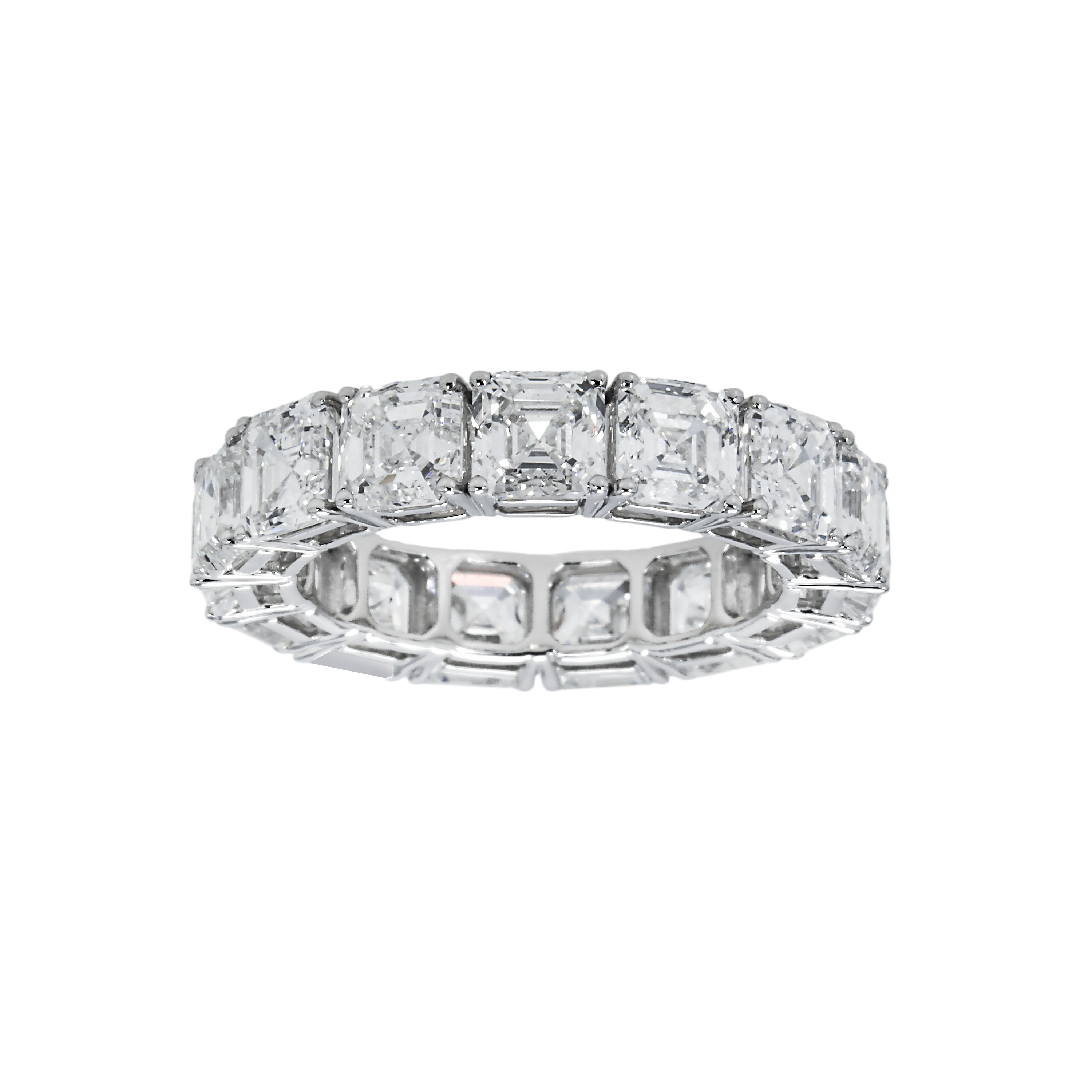 14K White Gold Asscher Cut Diamond Eternity Ring 8.08Ct (Size 6.25) Rings