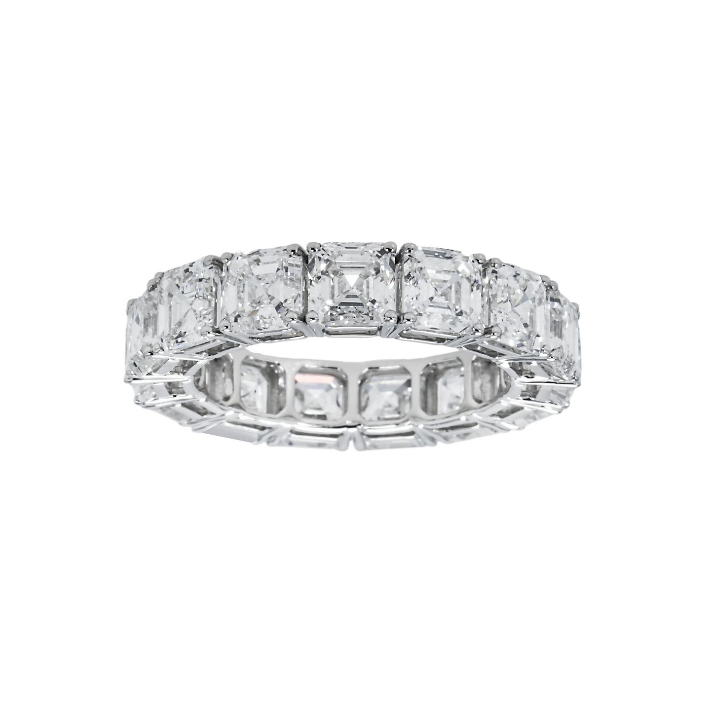 14K White Gold Asscher Cut Diamond Eternity Ring 8.08ct (size 6.25)