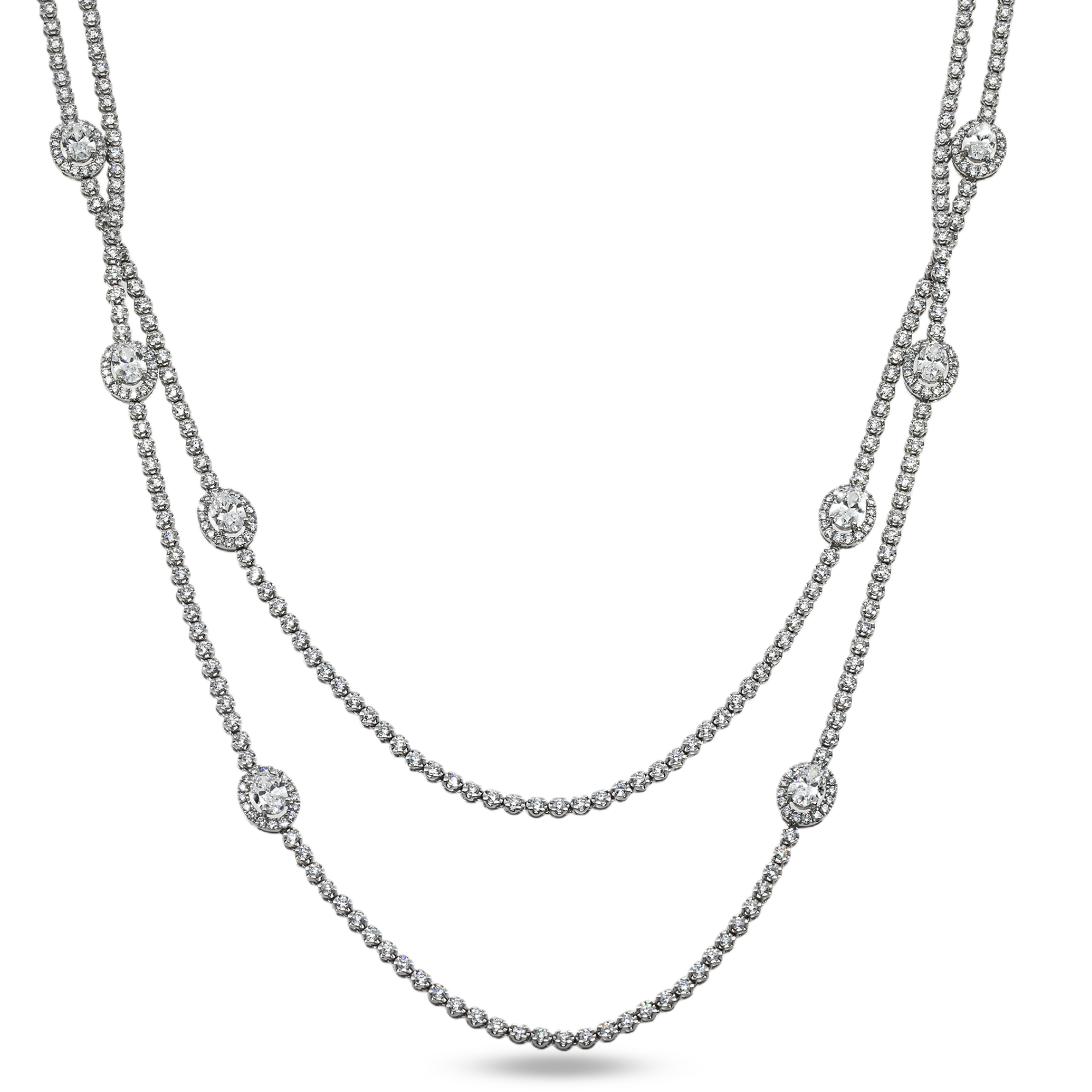 White Gold Oval Cut & Round Diamond Necklace 17.58ct