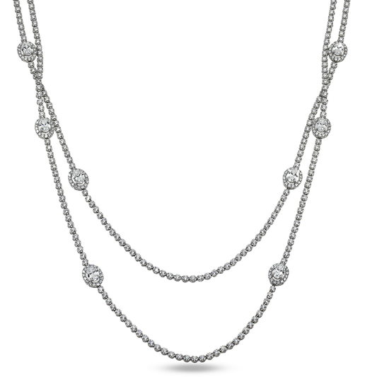 White Gold Oval Cut & Round Diamond Necklace 17.58ct