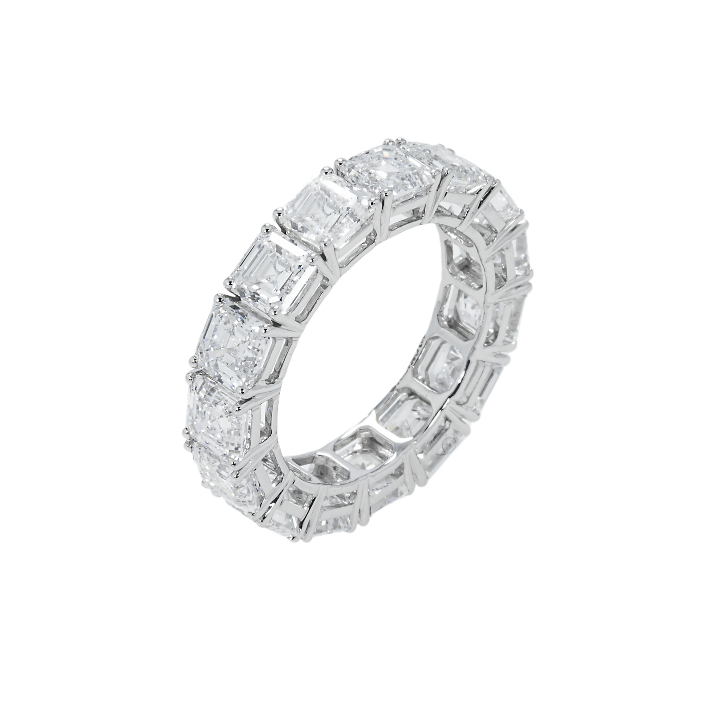 14K White Gold Asscher Cut Diamond Eternity Ring 8.08ct (size 6.25)