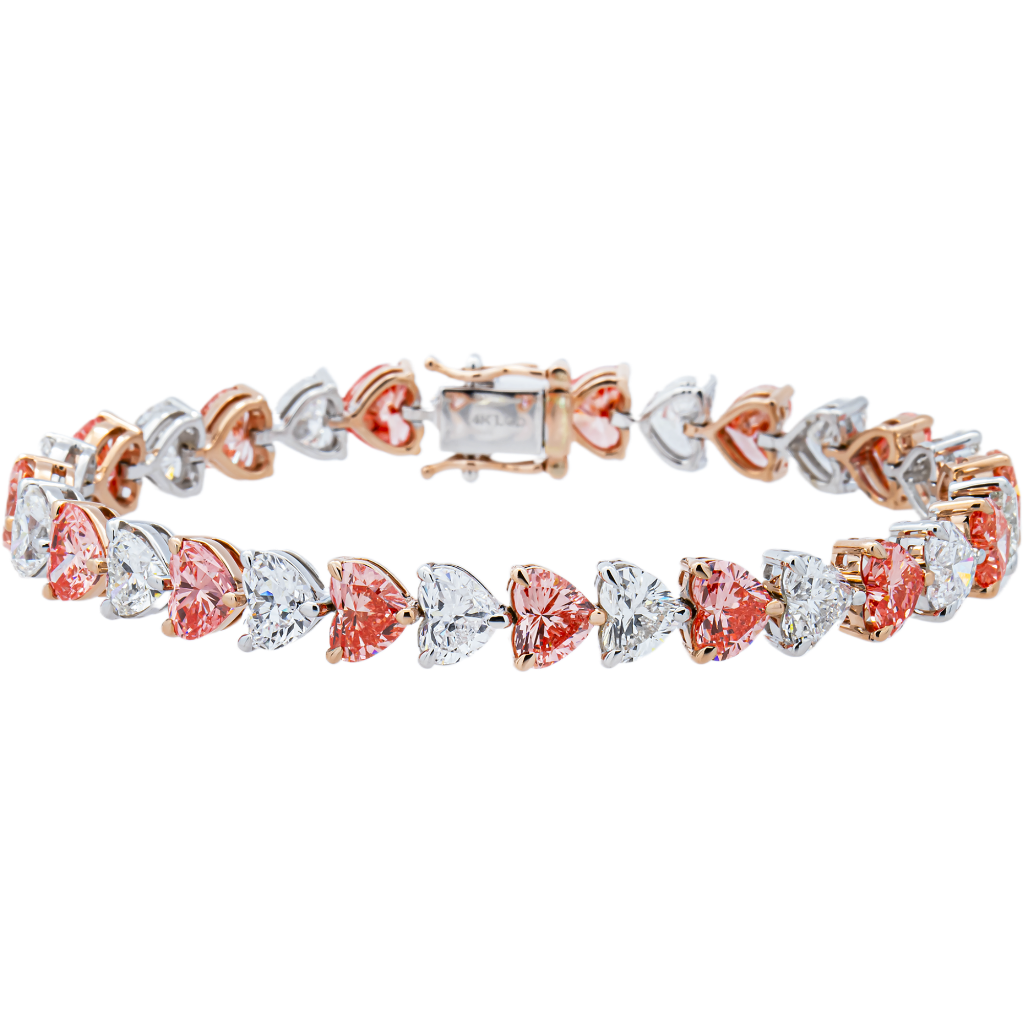 14K Two Tone Fancy Pink & White Heart Diamond Bracelet 22.42ct