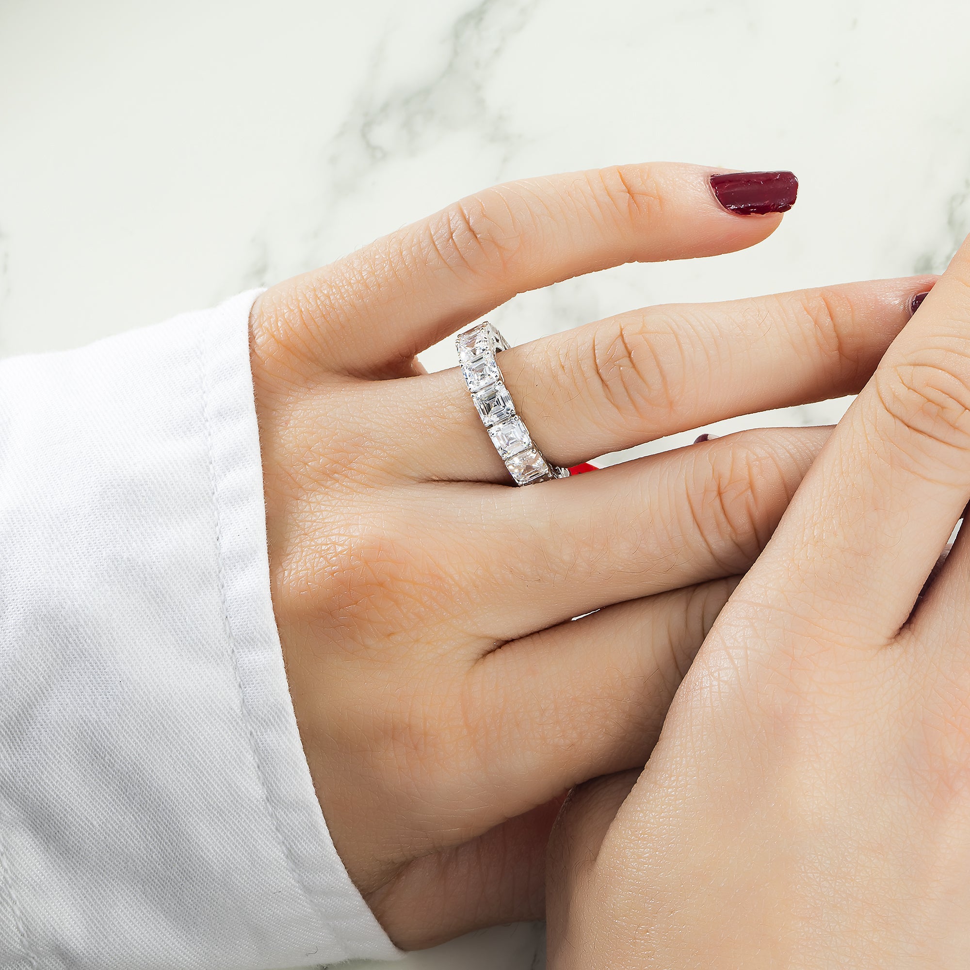 14K White Gold Asscher Cut Diamond Eternity Ring 8.08Ct (Size 6.25) Rings