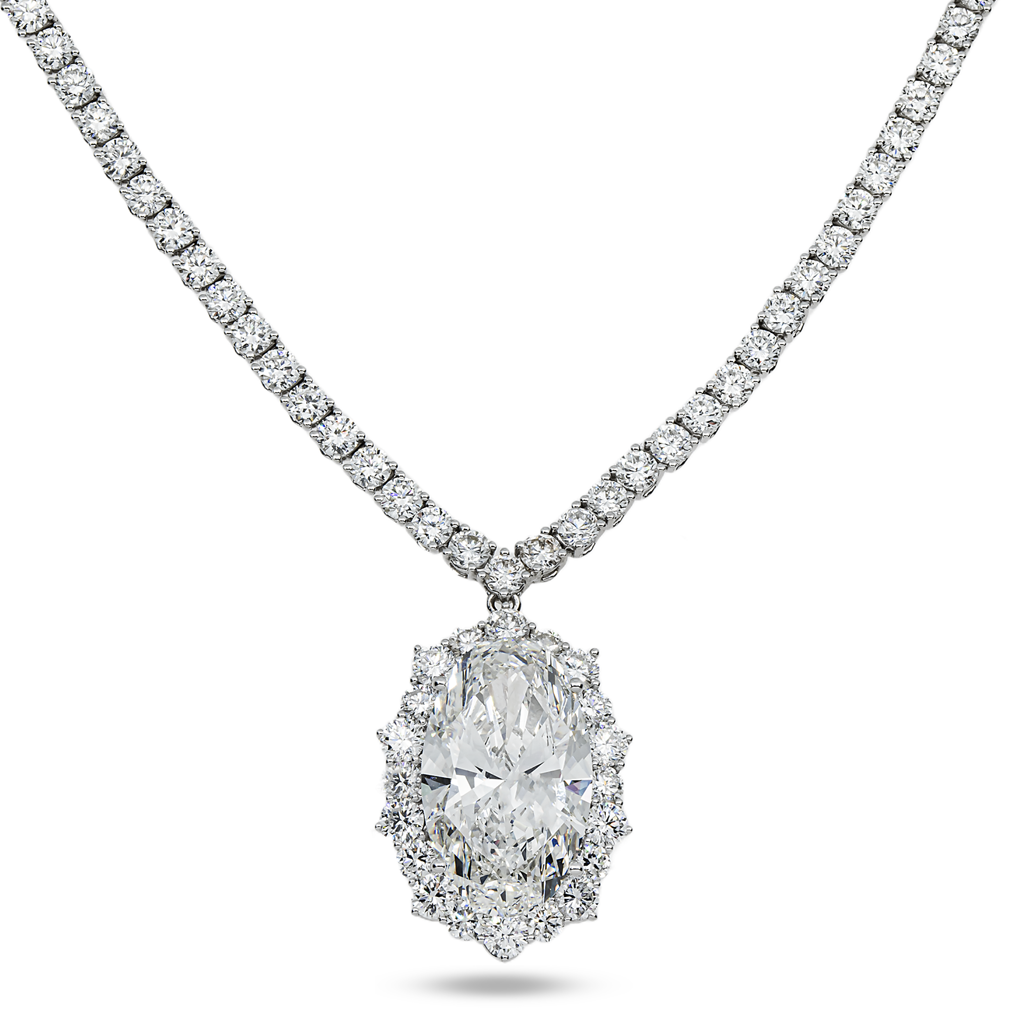 IGI 18K White Gold Oval Cut Diamond Necklace 19.8ct