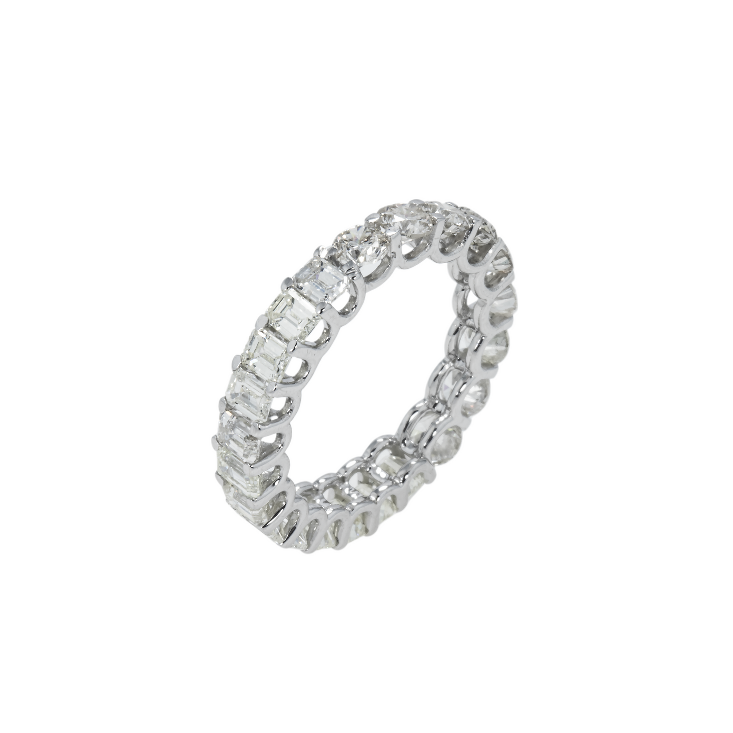 14K White Gold Half Round Half Emerald Cut Diamond Eternity Ring 3.27ct