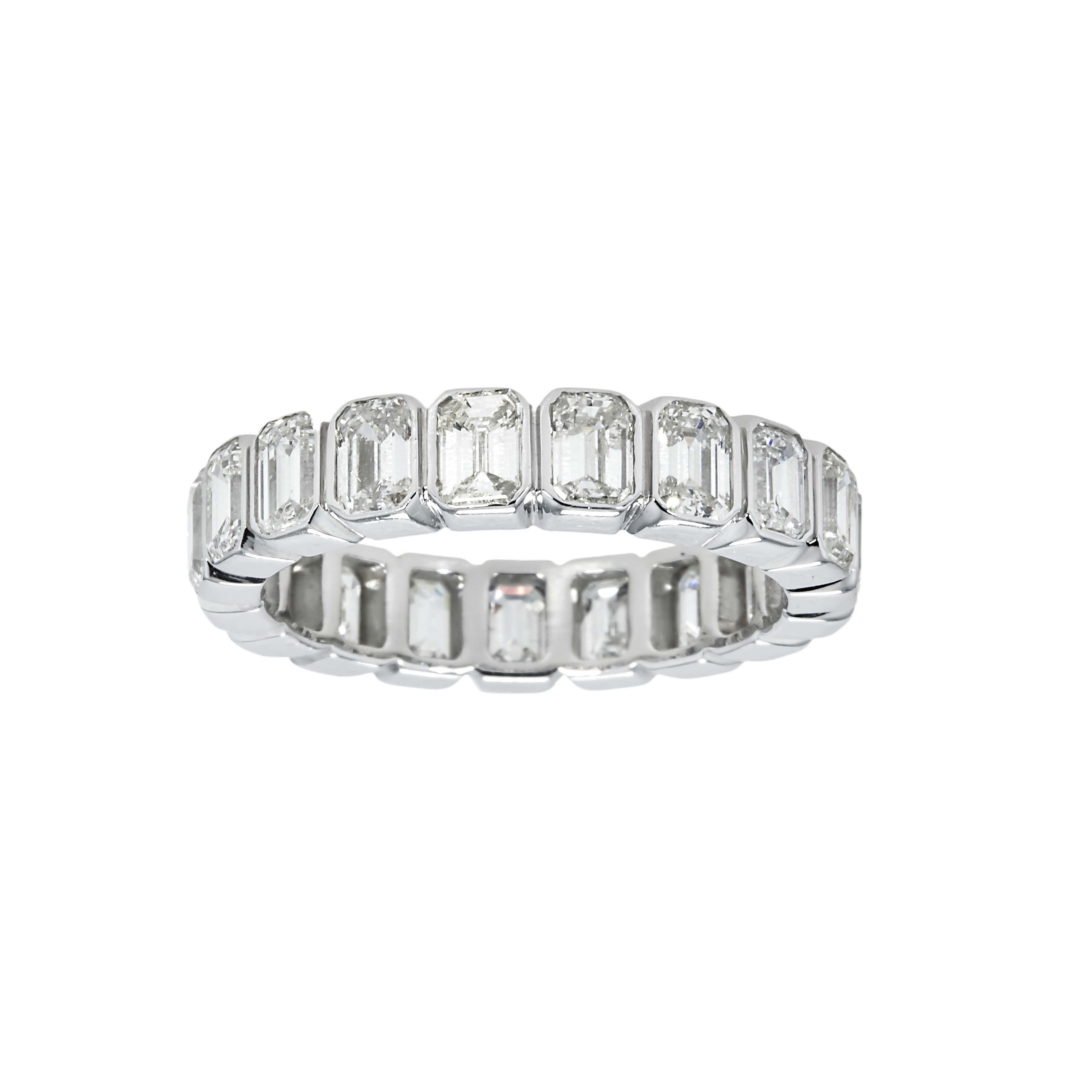 14K White Gold Bezel Set Emerald Diamond Eternity Ring 3.70Ct (Size 6-7.5) Rings