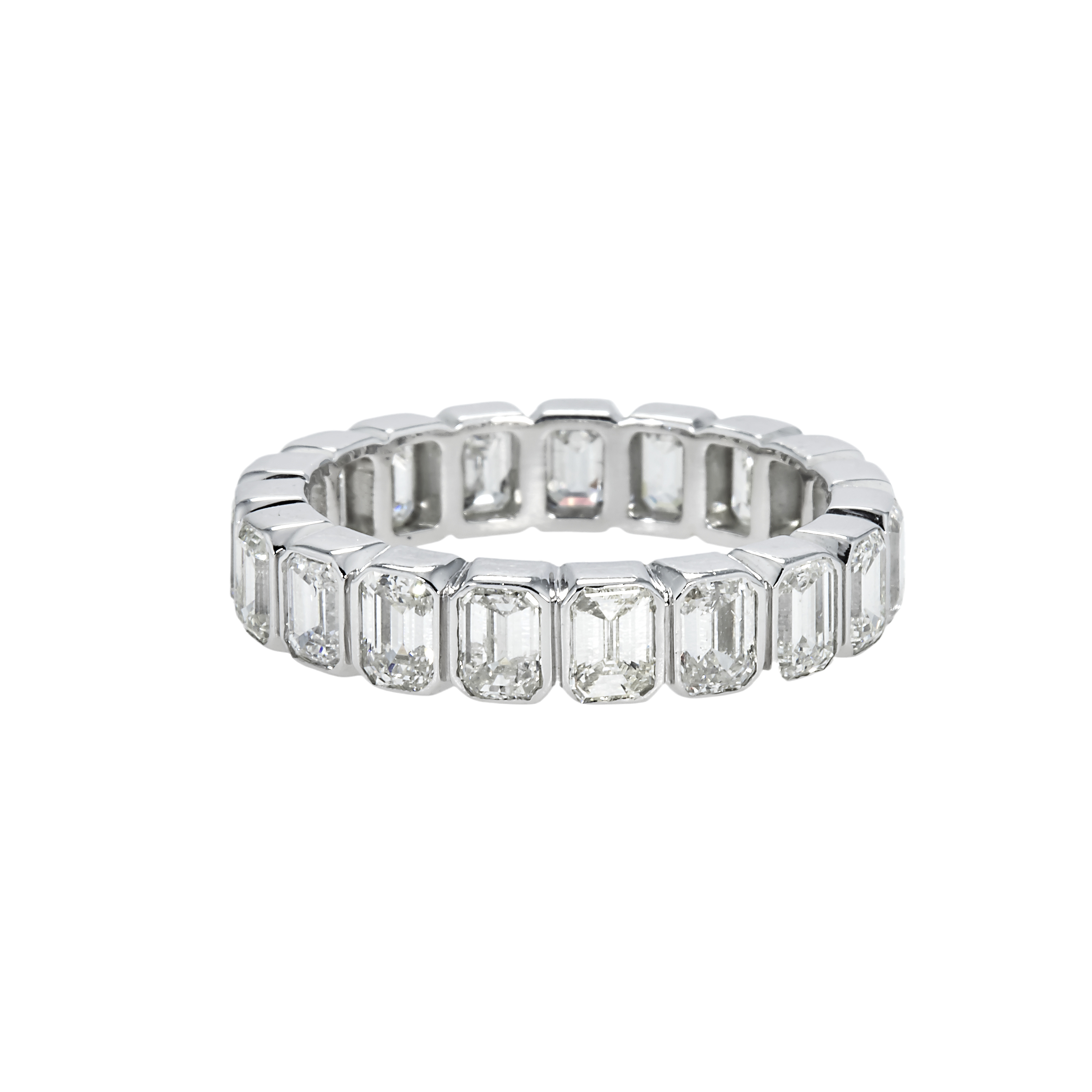 14K Yellow Gold Bezel Set Emerald Diamond Eternity Ring 3.70Ct (Size 6.75) Rings