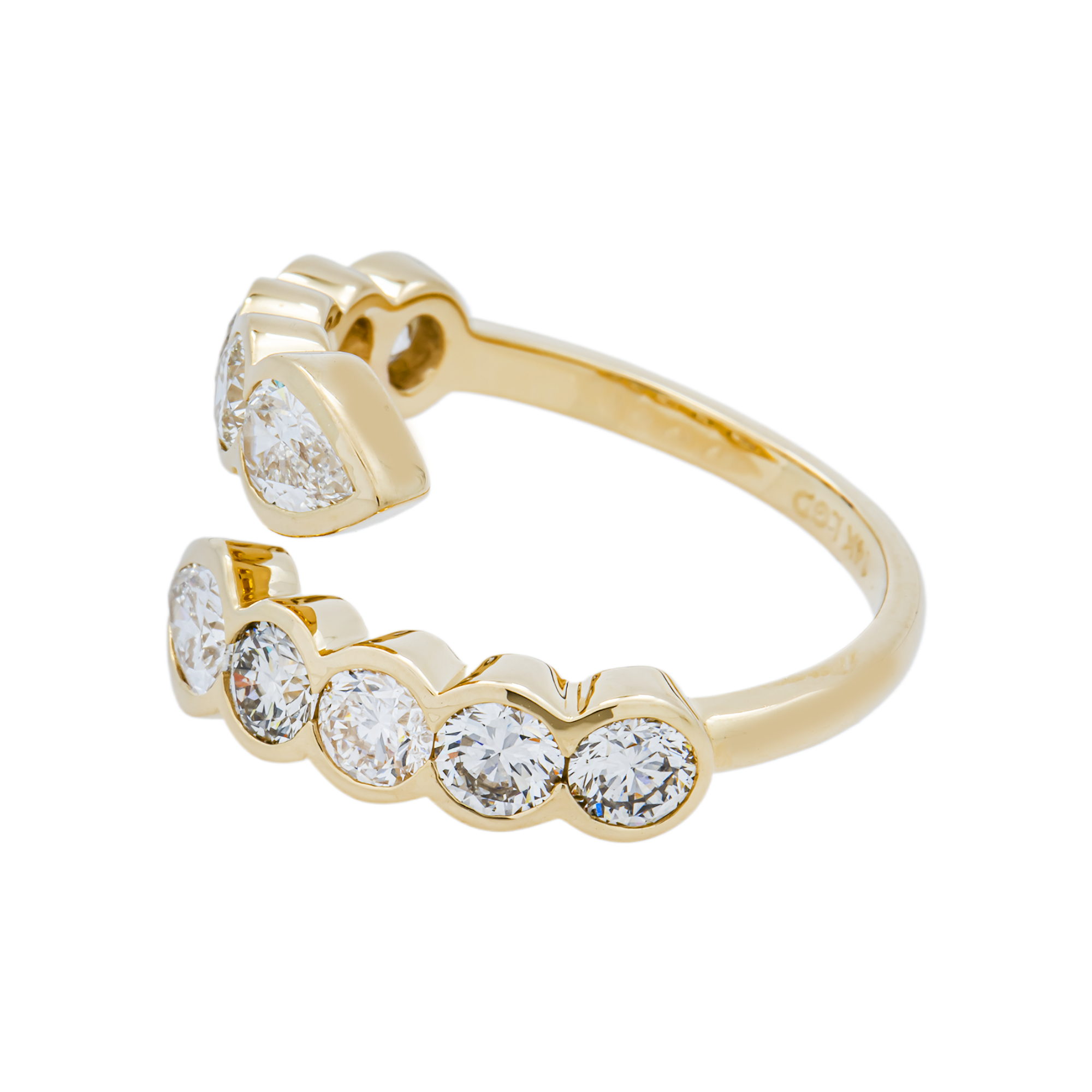 14K Yellow Gold Bezel Set Pear & Round Diamond Bypass Wrap Ring 2.25ct