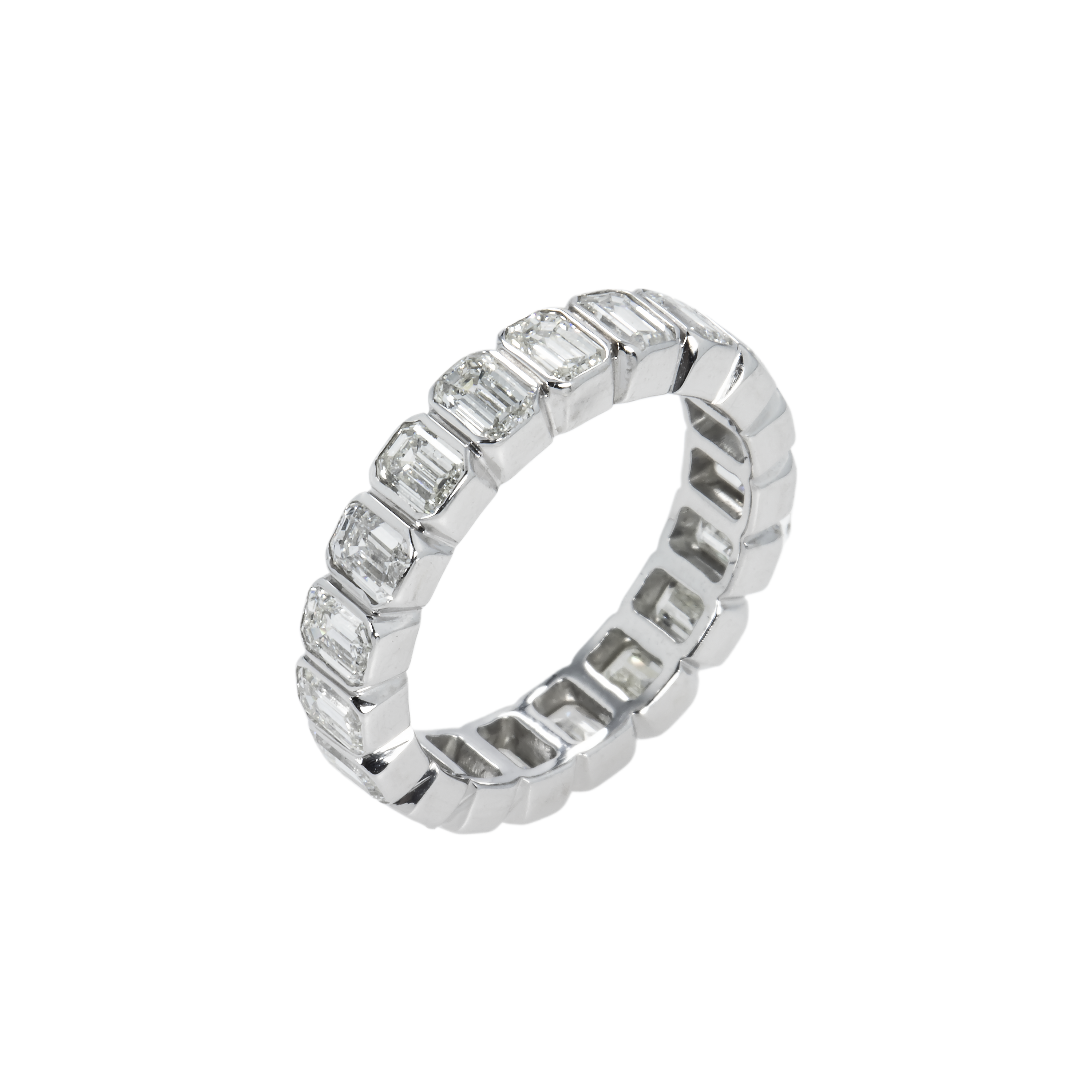 14K Yellow Gold Bezel Set Emerald Diamond Eternity Ring 3.70Ct (Size 6.75) Rings