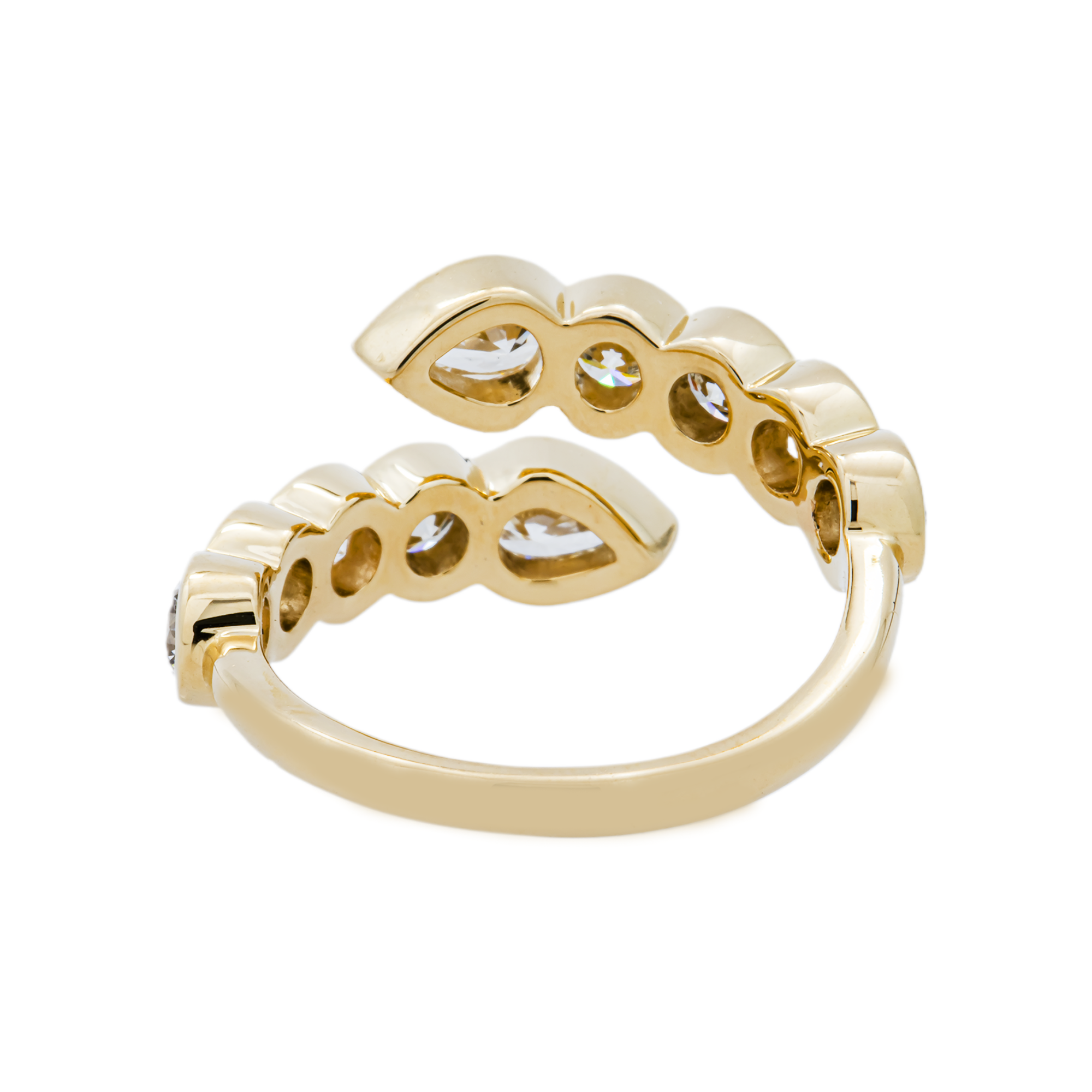 14K Yellow Gold Bezel Set Pear & Round Diamond Bypass Wrap Ring 2.25ct