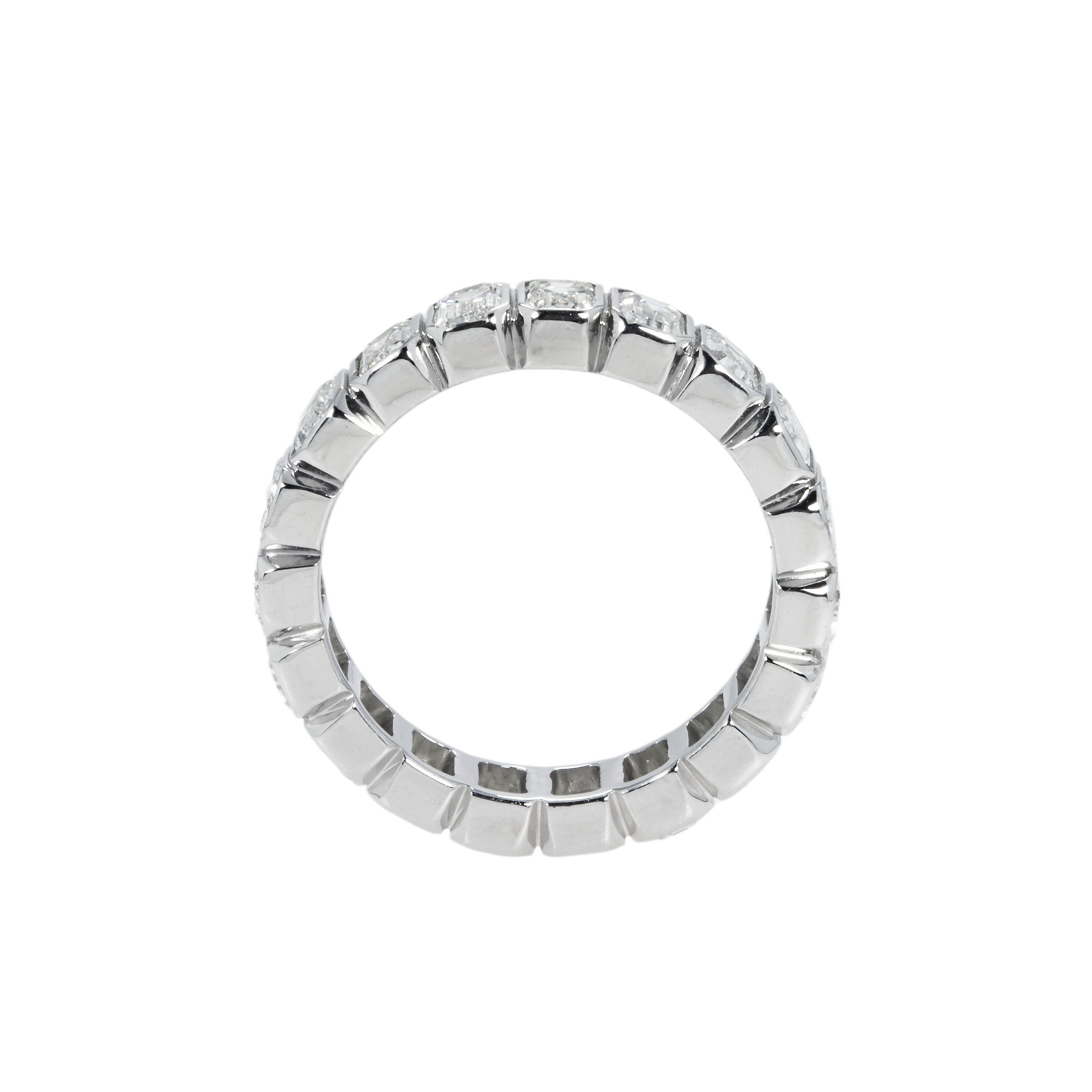 14K White Gold Bezel Set Emerald Diamond Eternity Ring 3.70Ct (Size 6-7.5) Rings