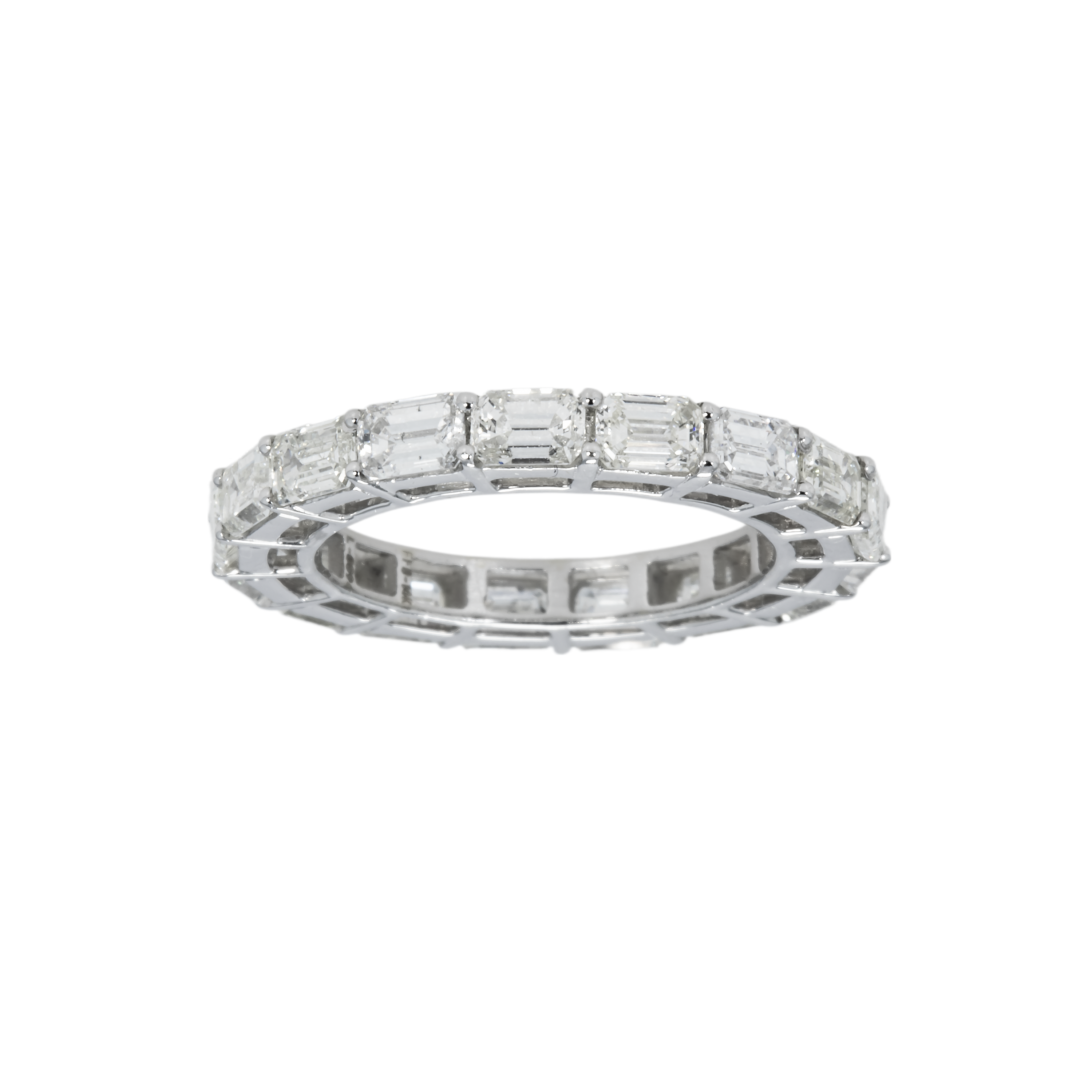 14K White Gold Horizontal Emerald Diamond Eternity Ring 3.03Ct (Size 5) Rings