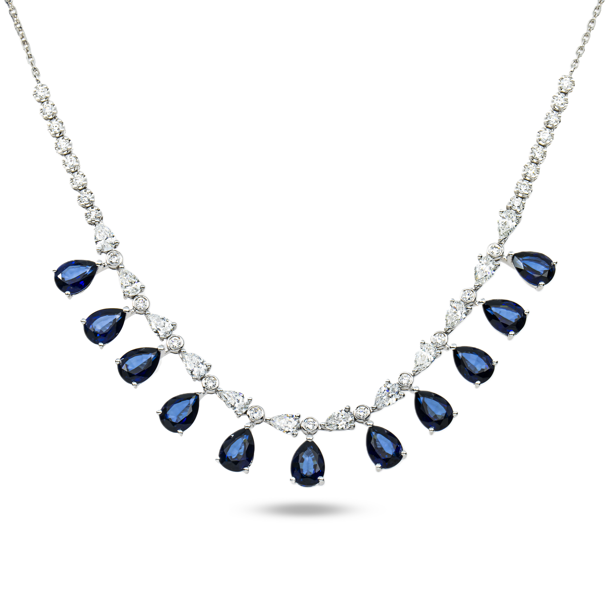 White Gold Pear Cut Sapphire & Diamond Necklace 13.18ct