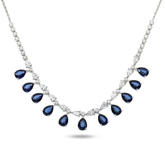 White Gold Pear Cut Sapphire & Diamond Necklace 13.18ct