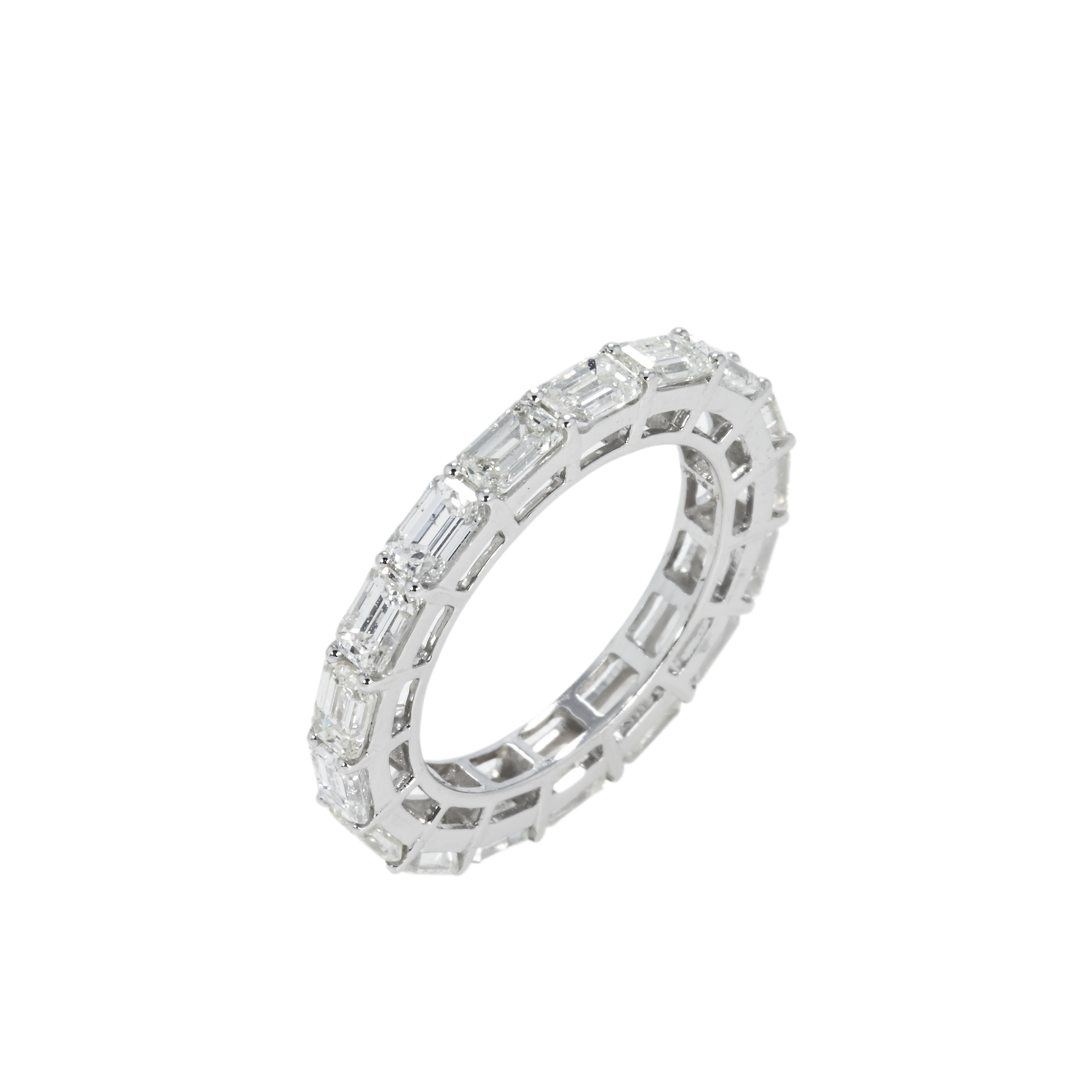 14K White Gold Horizontal Emerald Diamond Eternity Ring 3.03Ct (Size 5) Rings