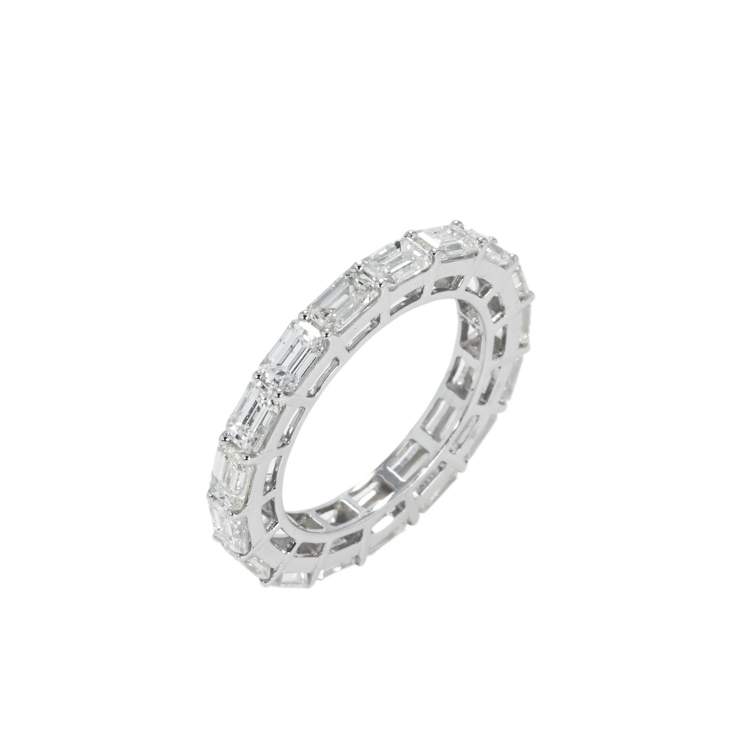 14K White Gold Horizontal Emerald Diamond Eternity Ring 3.03ct (size 5)