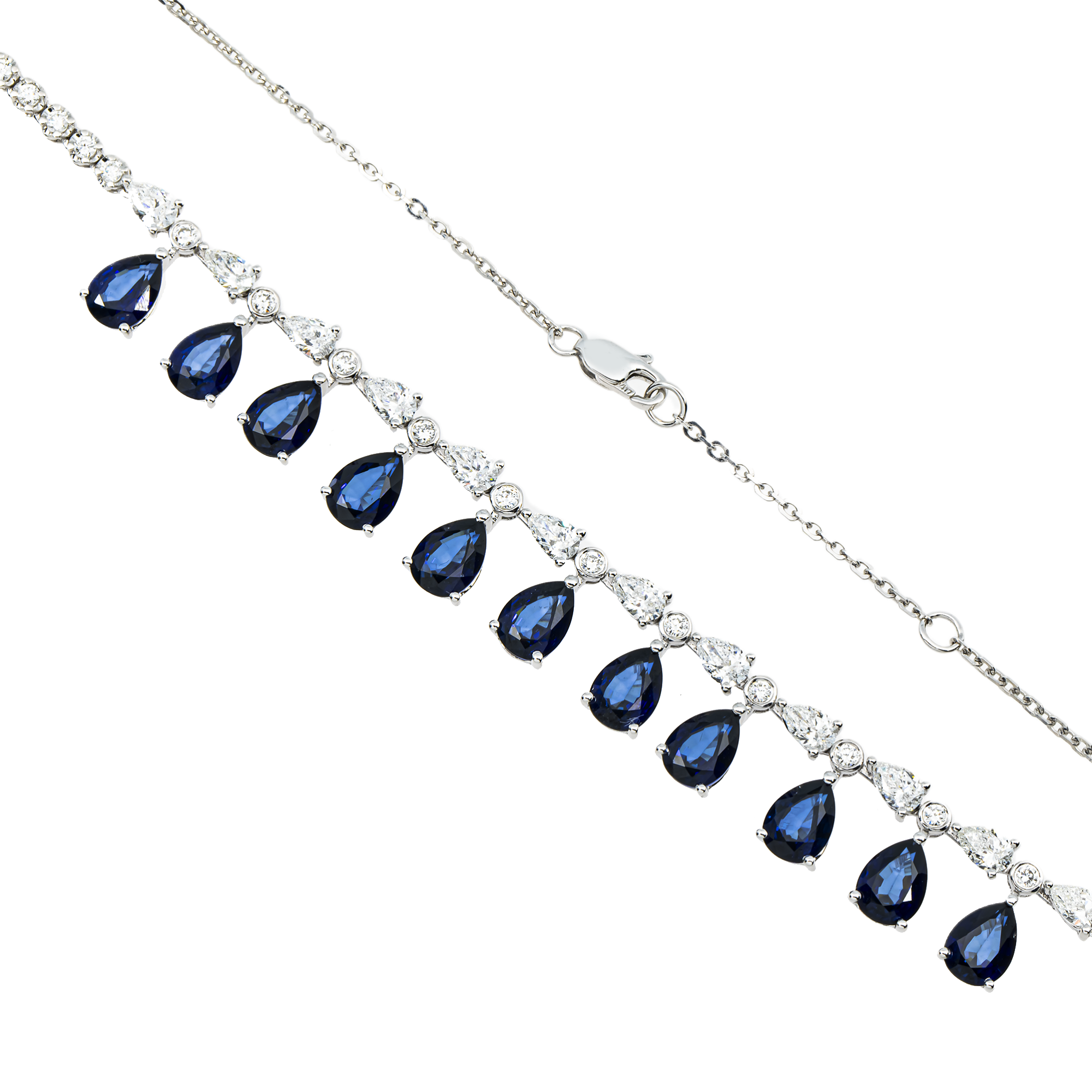 White Gold Pear Cut Sapphire & Diamond Necklace 13.18ct