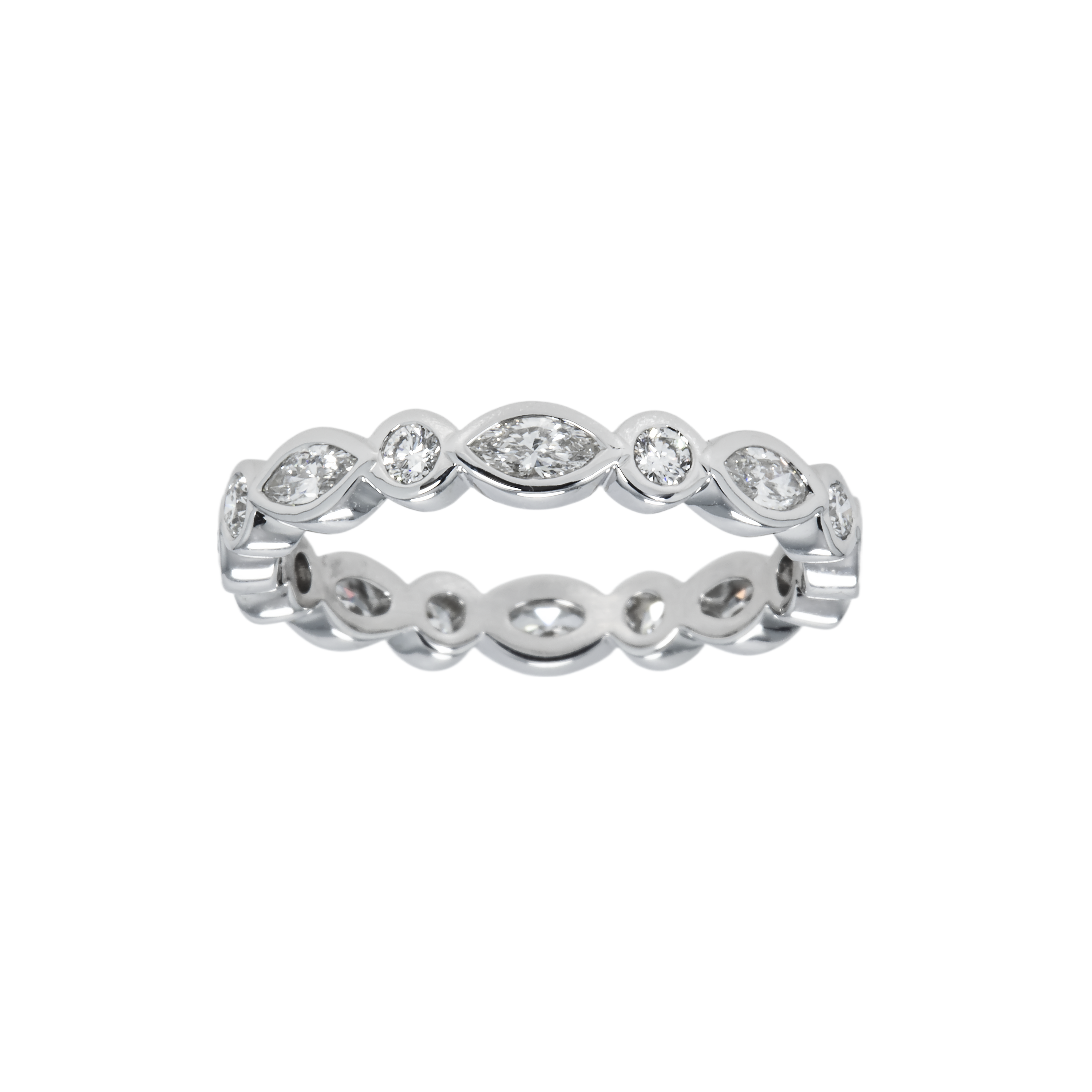 14K White Gold Marquise & Round Diamond Eternity Ring 0.80Ct (Size 6.25) Rings