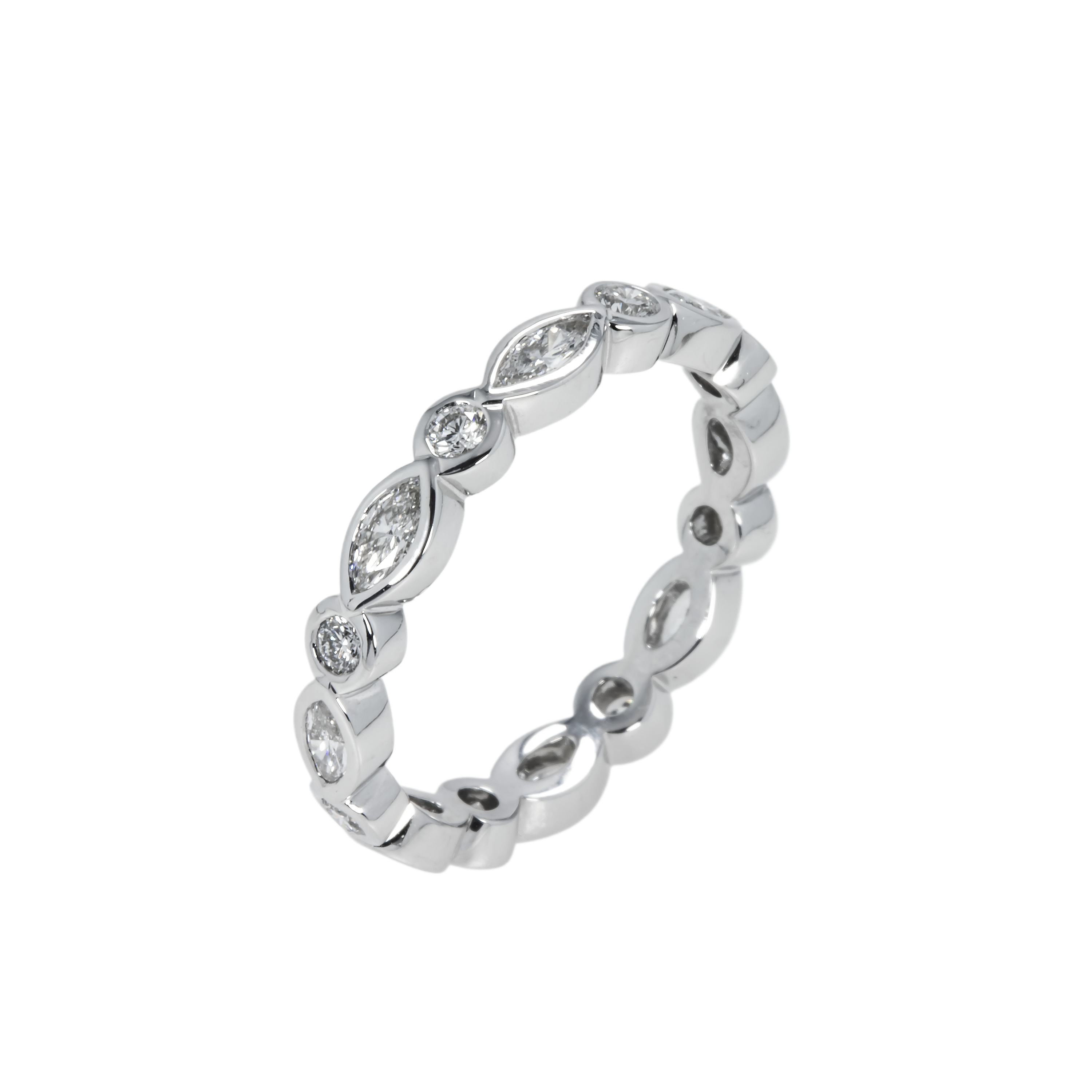 14K White Gold Marquise & Round Diamond Eternity Ring 0.80Ct (Size 6.25) Rings