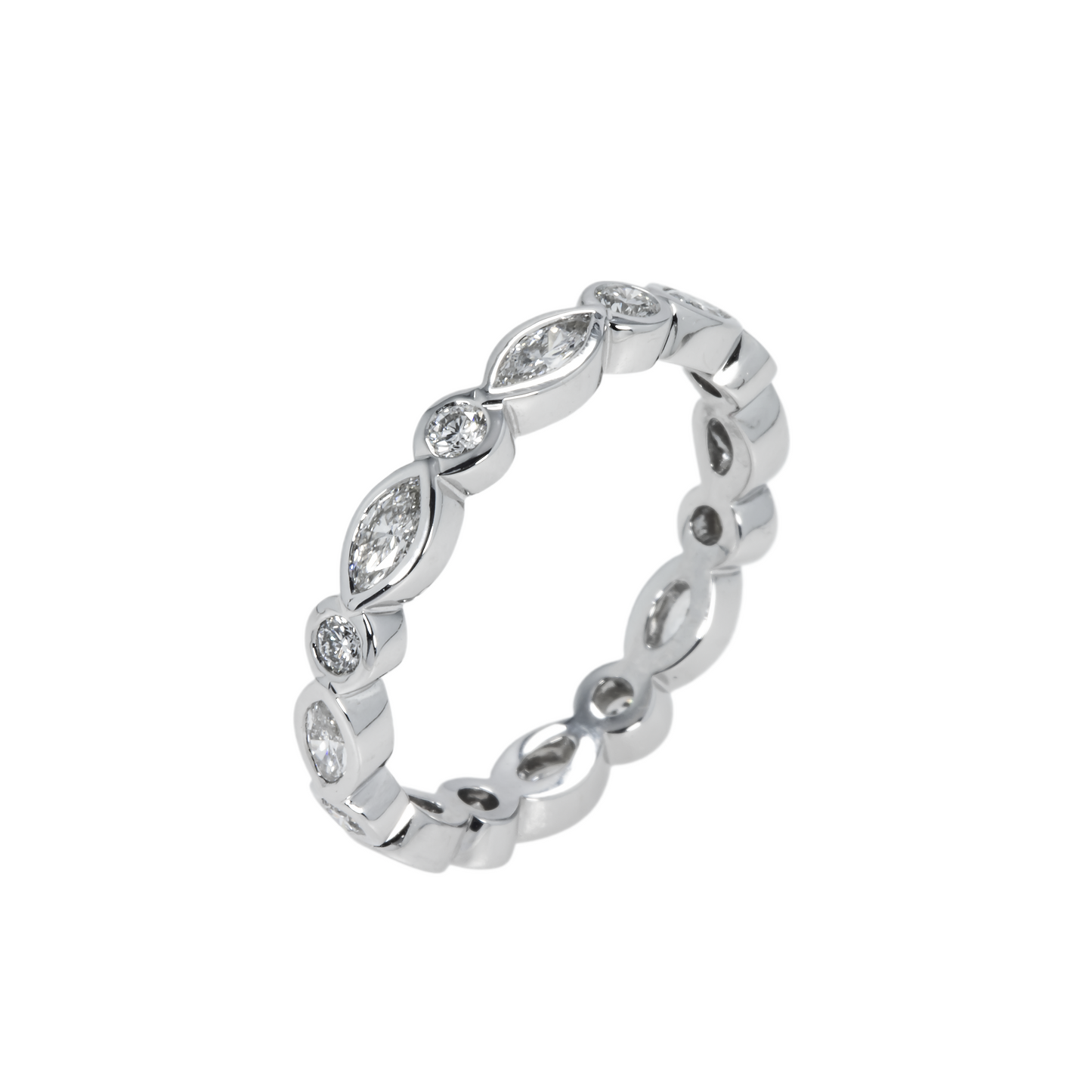 14K White Gold Marquise & Round Diamond Eternity Ring 0.80ct (size 6.25)