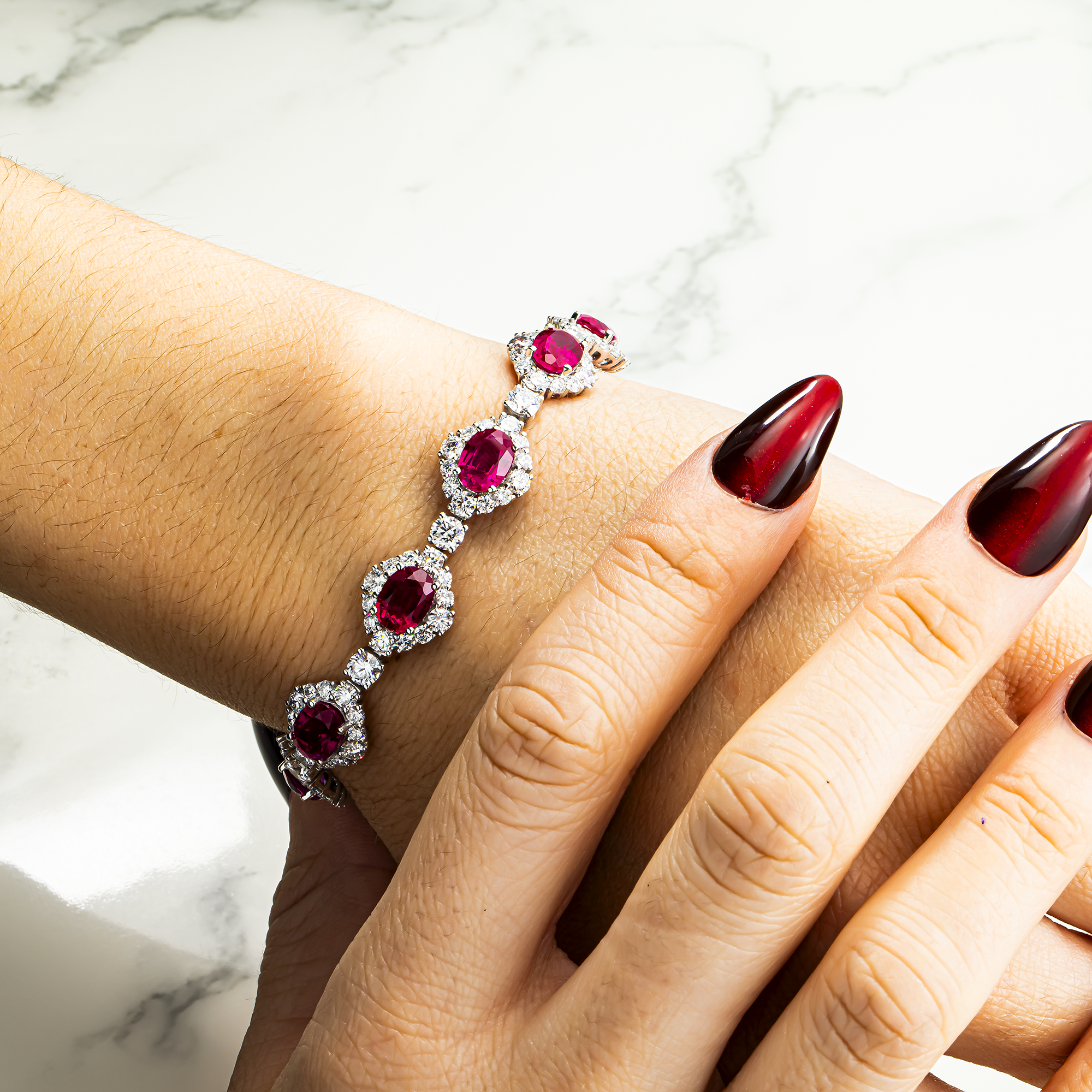 White Gold Oval Cut Ruby & Round Diamond Bracelet 26.43ct