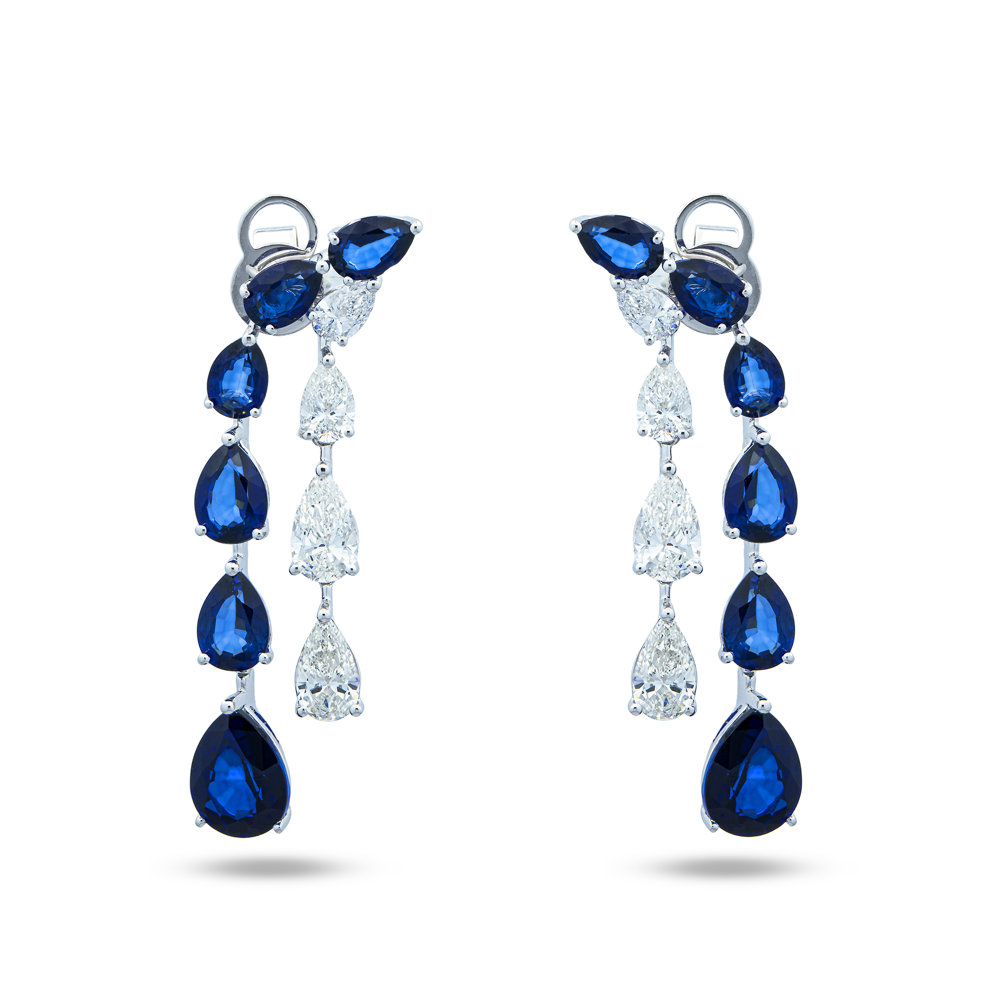 White Gold Pear Sapphire & Diamond Drop Earrings 15.37ctw