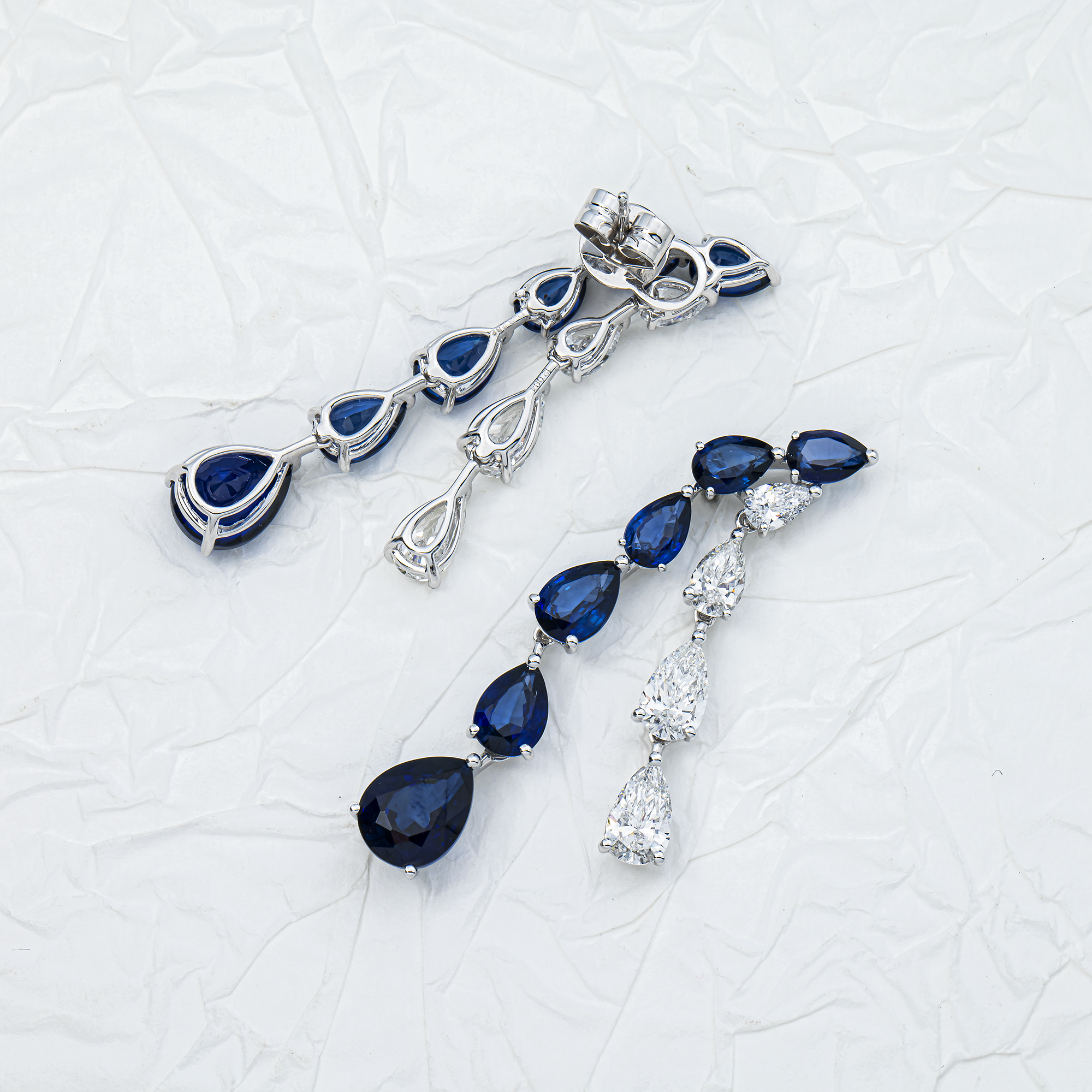 White Gold Pear Sapphire & Diamond Drop Earrings 15.37ctw