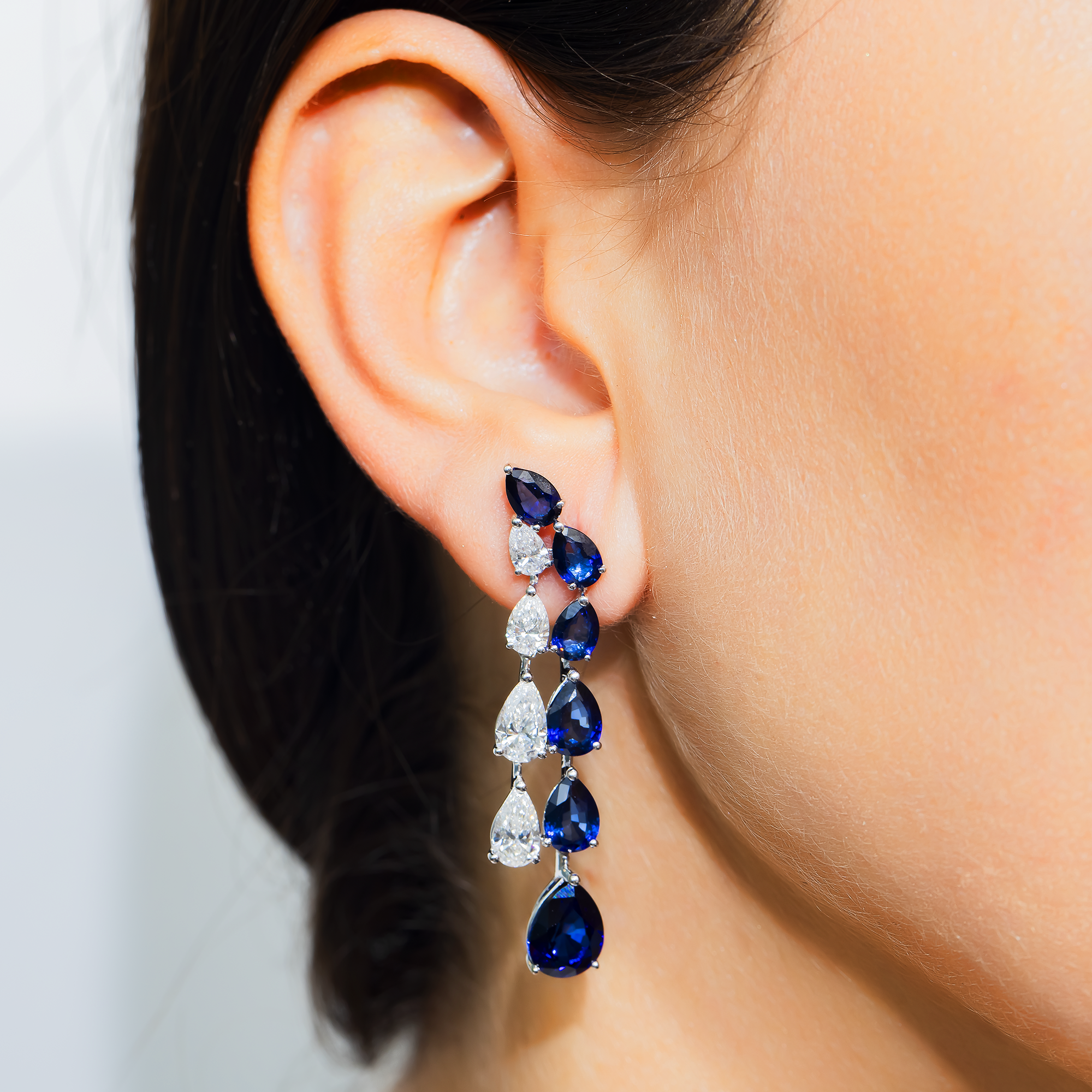 White Gold Pear Sapphire & Diamond Drop Earrings 15.37ctw