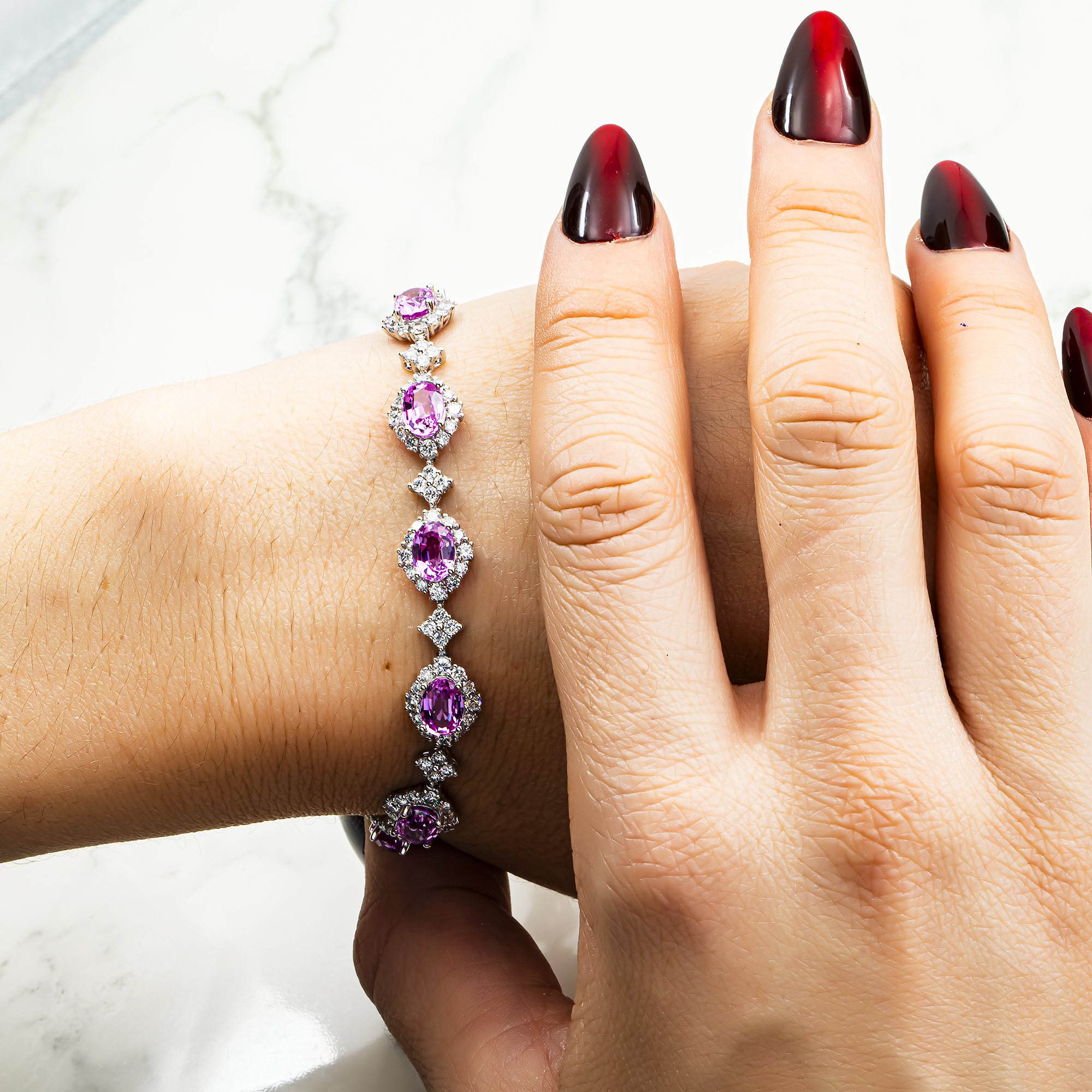 White Gold Oval Cut Amethyst & Round Diamond Bracelet 14.61ct