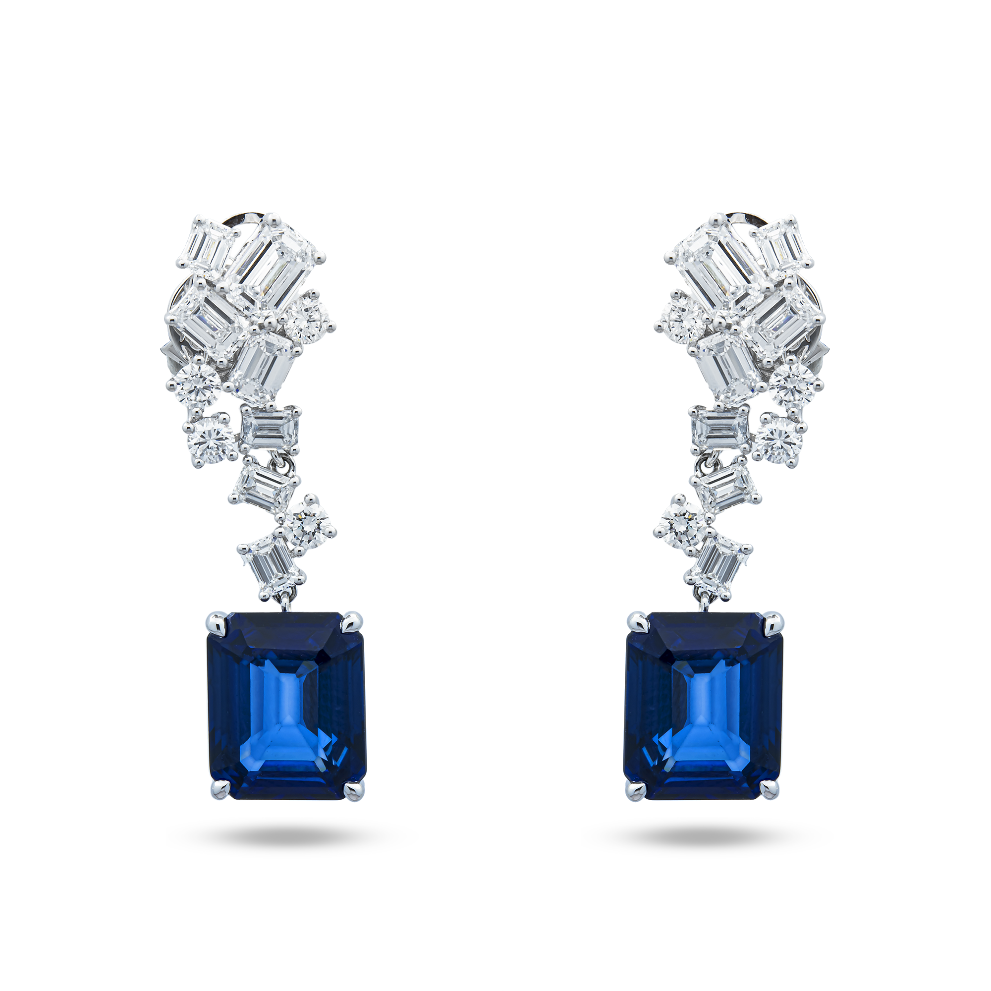 White Gold Emerald Sapphire & Diamond Drop Earrings 14.41ctw