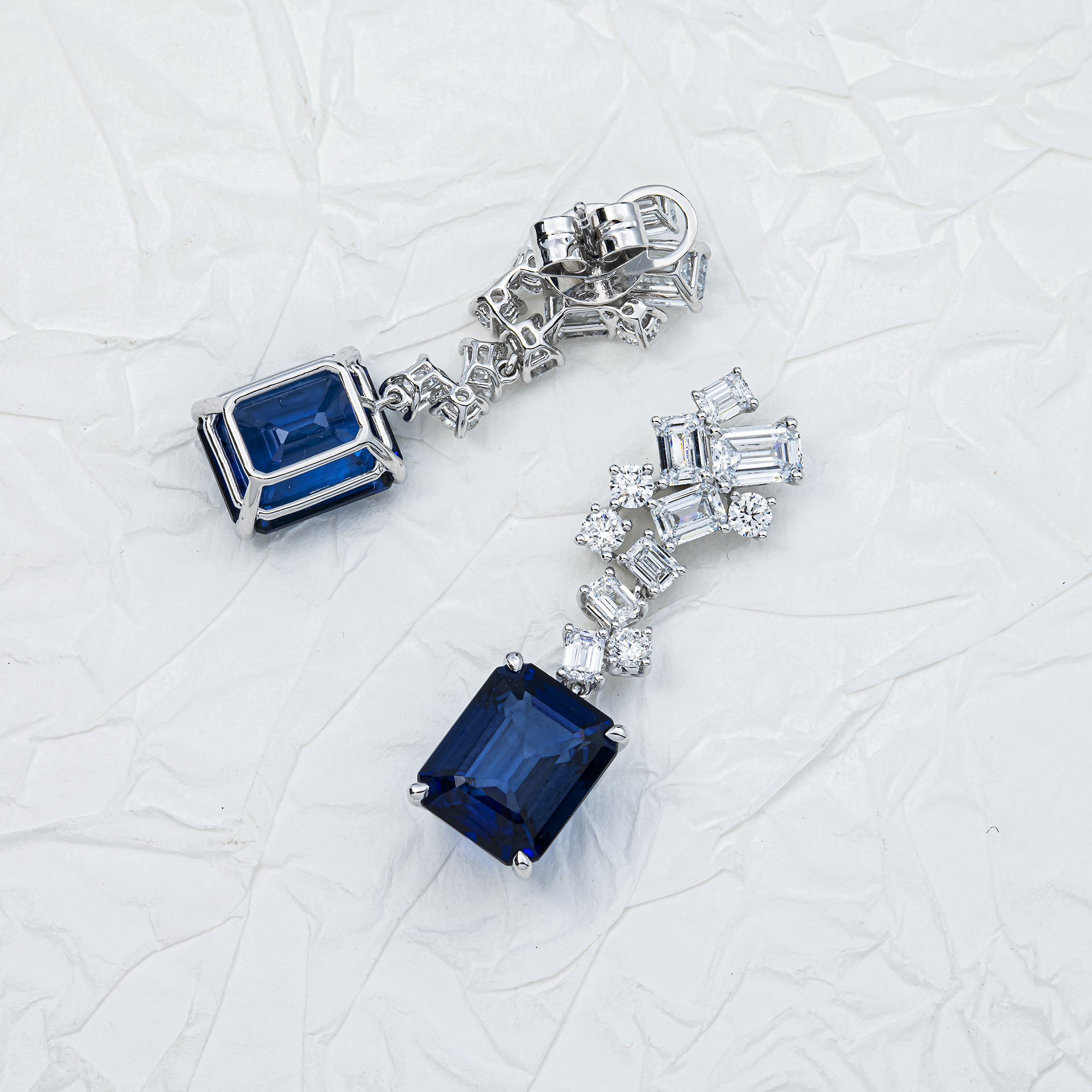 White Gold Emerald Sapphire & Diamond Drop Earrings 14.41ctw